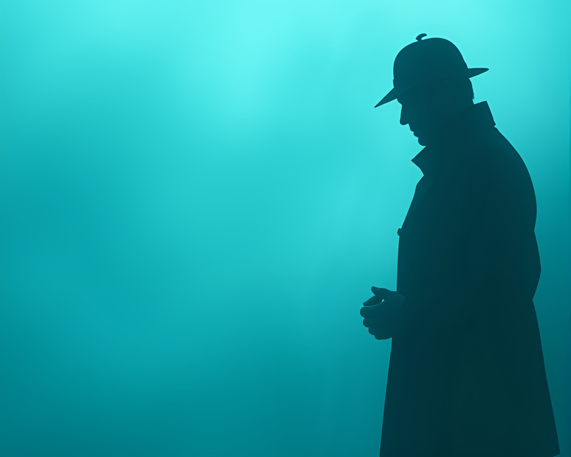 Sherlock Holmes Cubist Silhouette in Turquoise Fog – free AI stock image