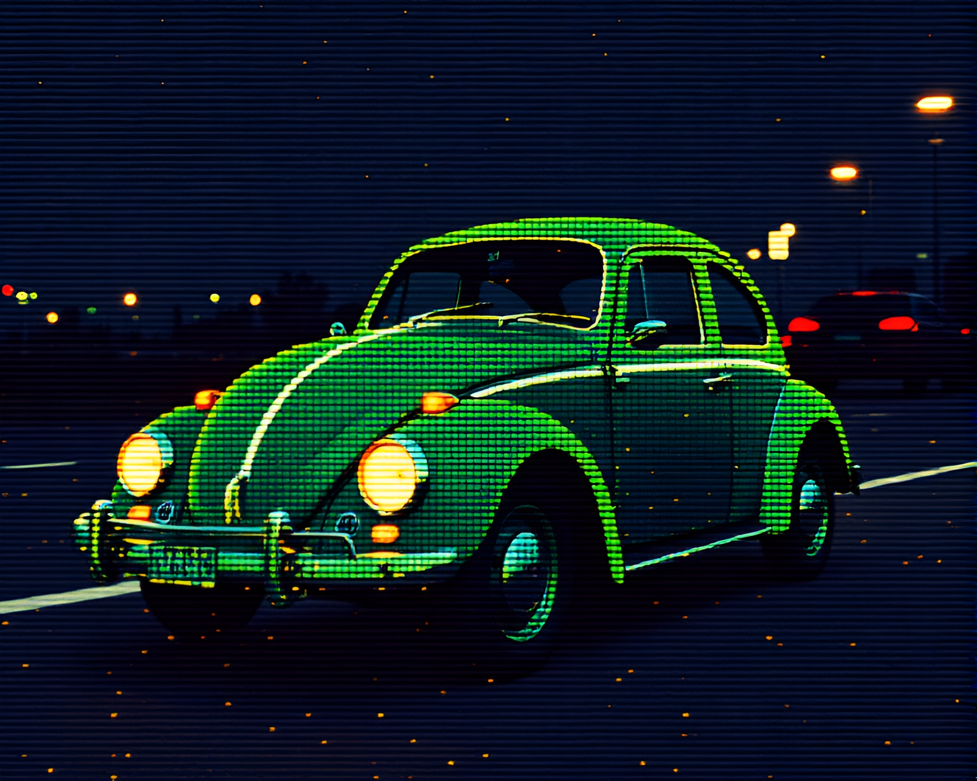 Retro Beetle Matrix in Pixelated Expired Film – free AI stock image