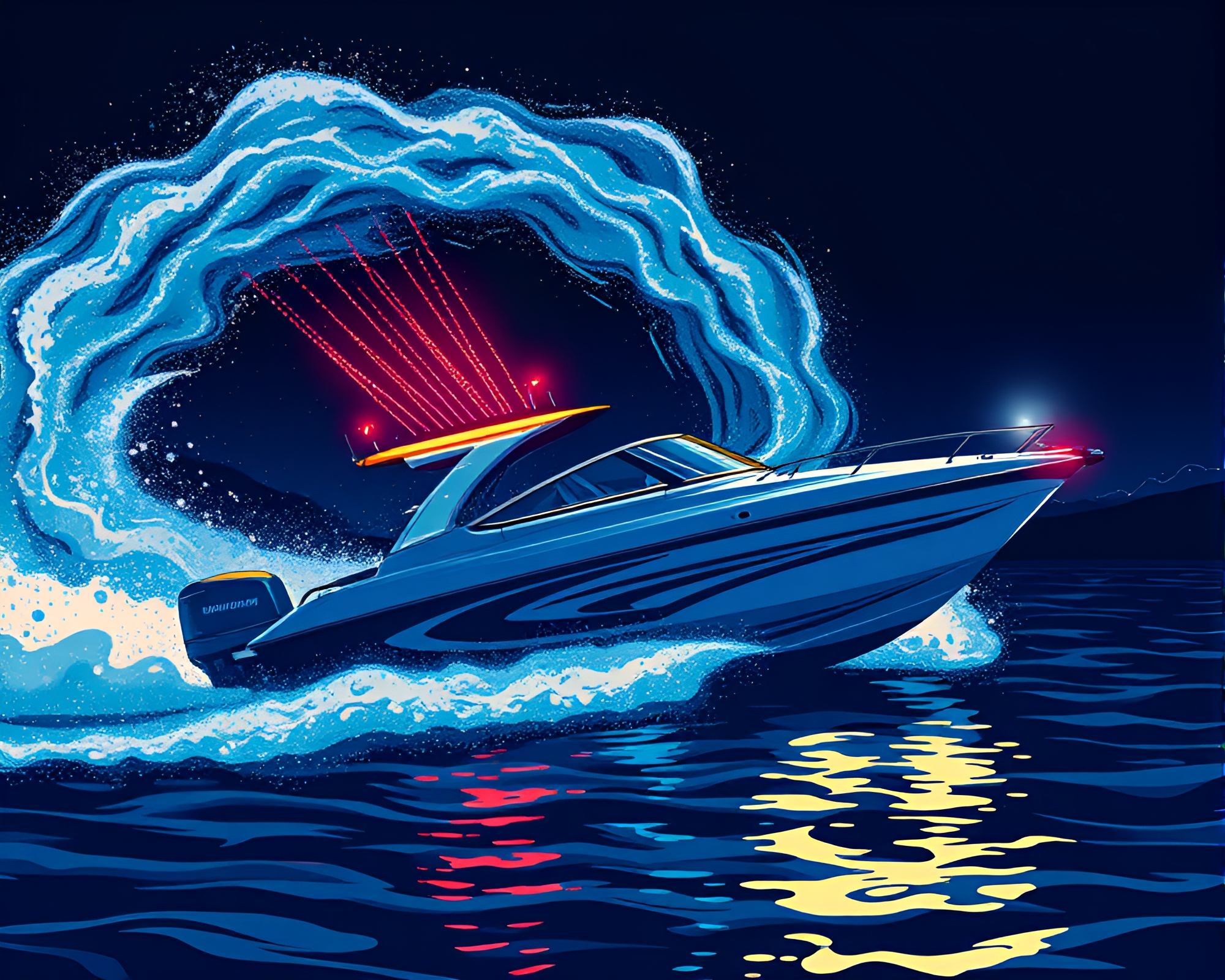Hydrofoil Boat Vortex Twist Under Club Strobe Lights – free AI stock image