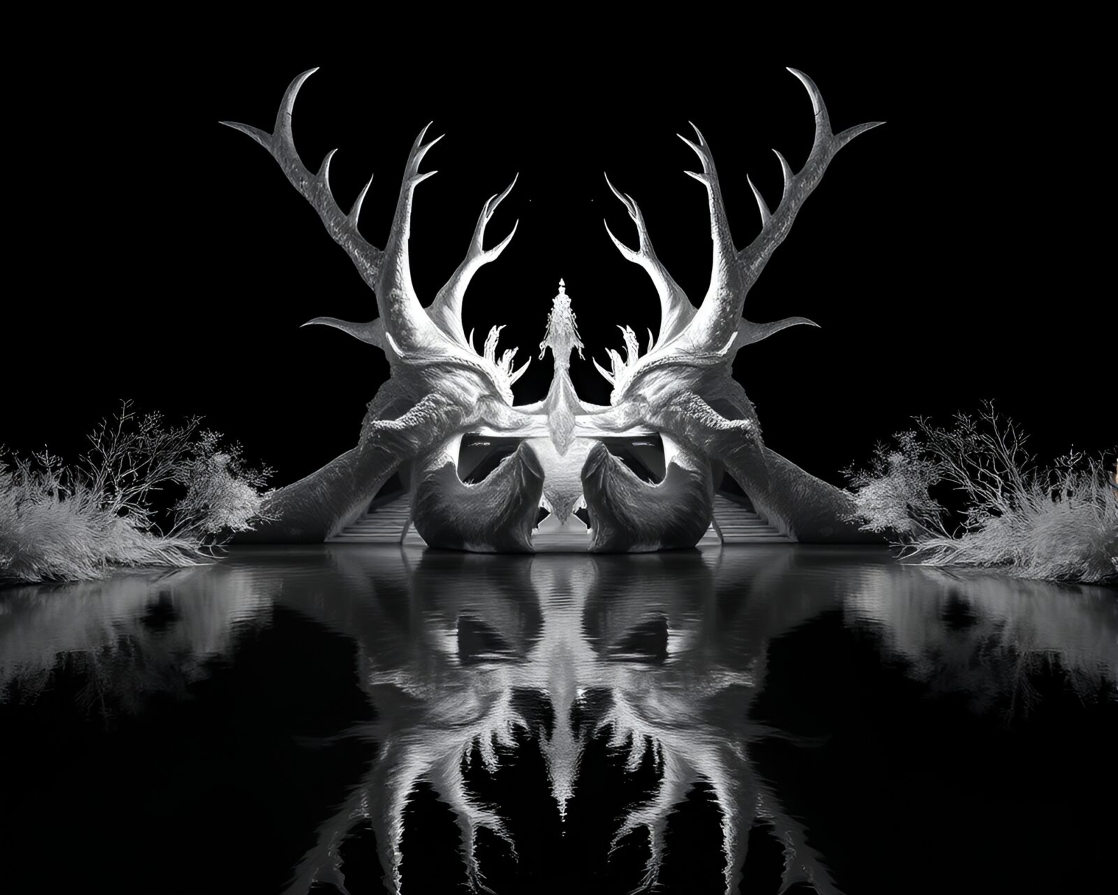 A massive sea creature in eerie, symmetrical infrared glow.