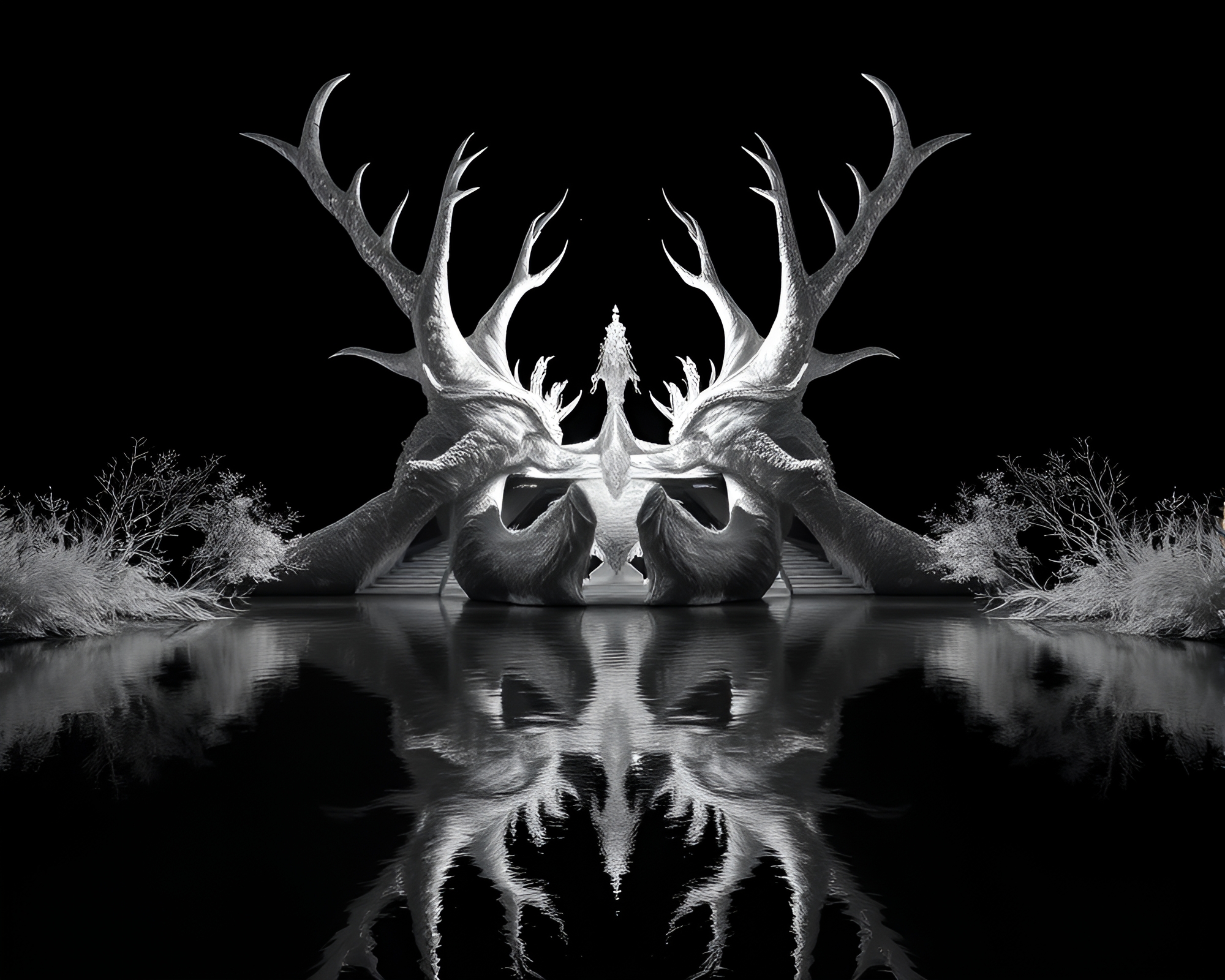 Leviathan Emerging in Symmetrical Infrared Light – free AI stock image