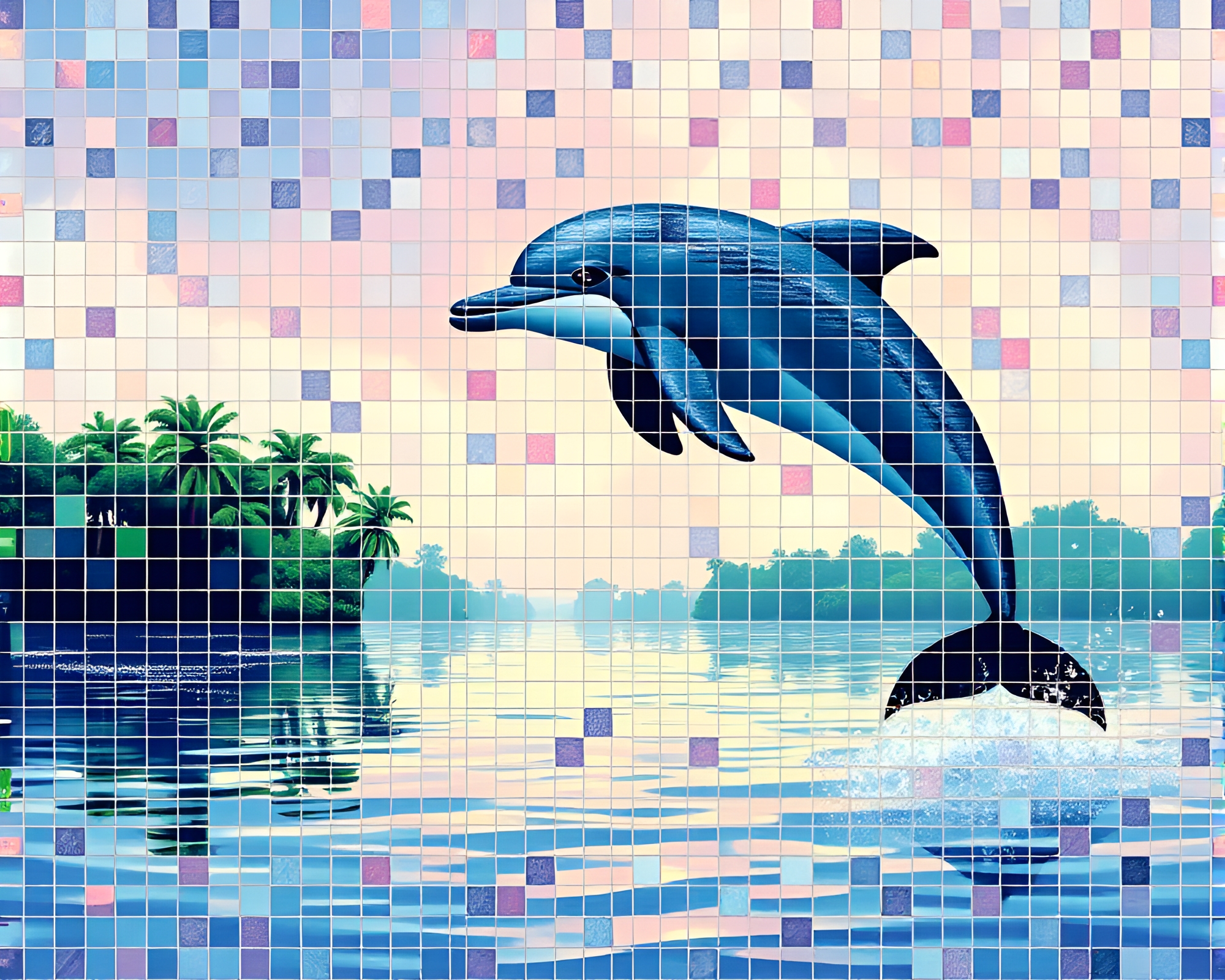 Retro Pixel Art: Amazon River Dolphin Mosaic – free AI stock image