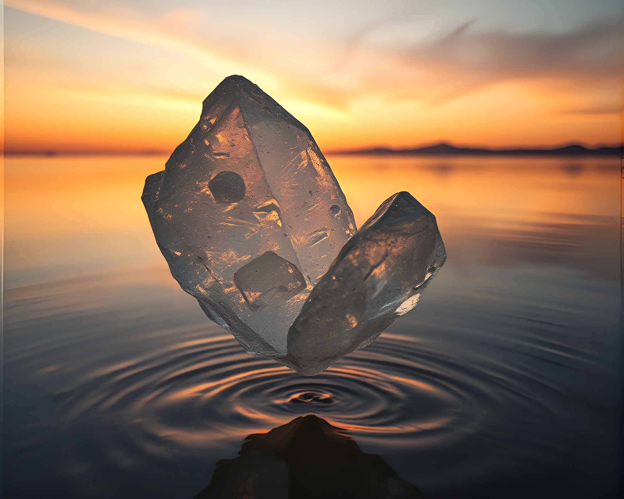 Desert Sunset Portrait with Floating Crystal Element – free AI stock image
