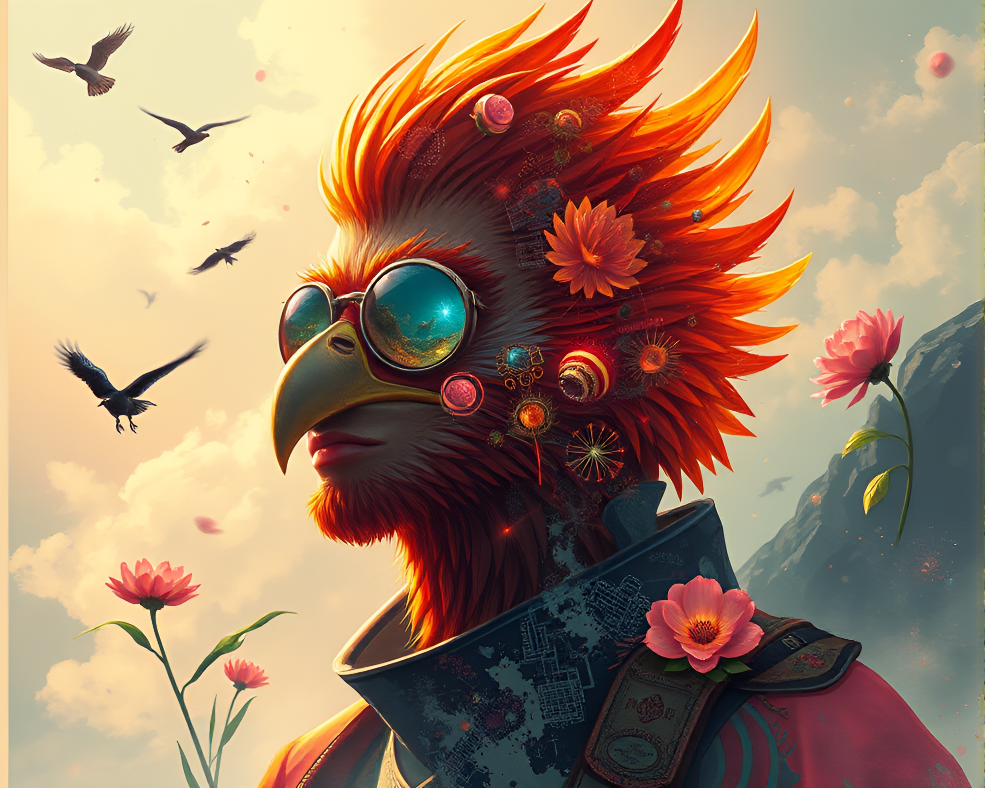 Phoenix Rising in Cyberpunk Digital Bloom Portrait – free AI stock image