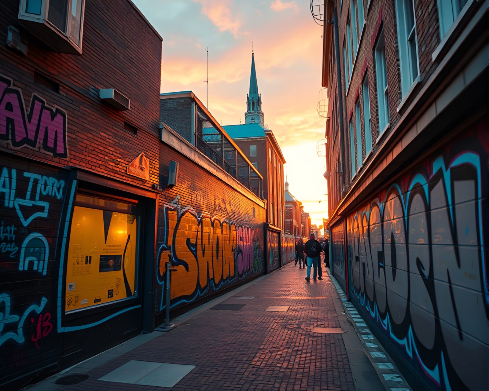 Nanobot swarm in colorful pastel setting with golden hour lighting
