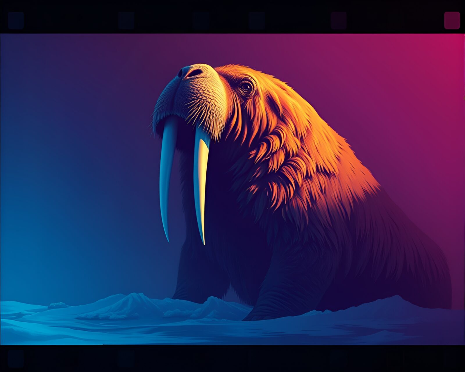 Detailed shading strokes on a whimsical walrus illustration