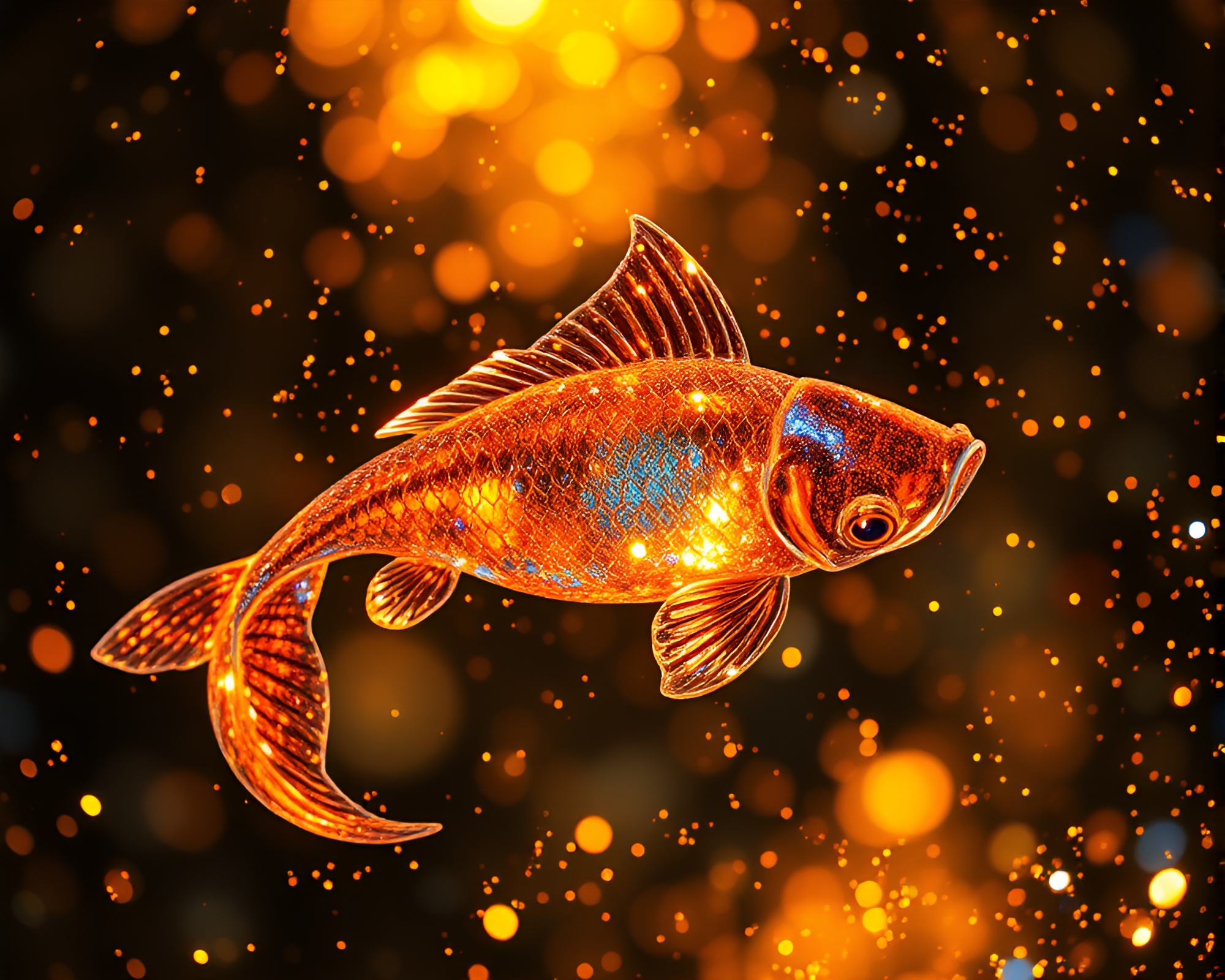 Distorted Glass Pond with Golden Koi Fish – free AI stock image