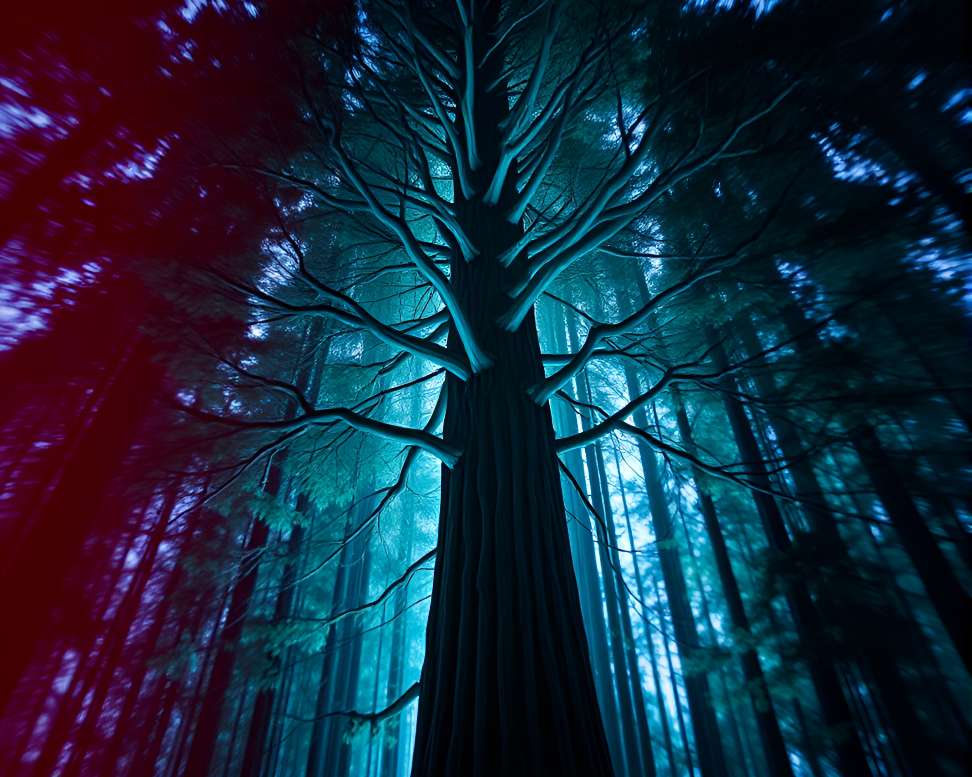 Enchanting Redwood Tree Fractal Glow X-Ray Composition – free AI stock image