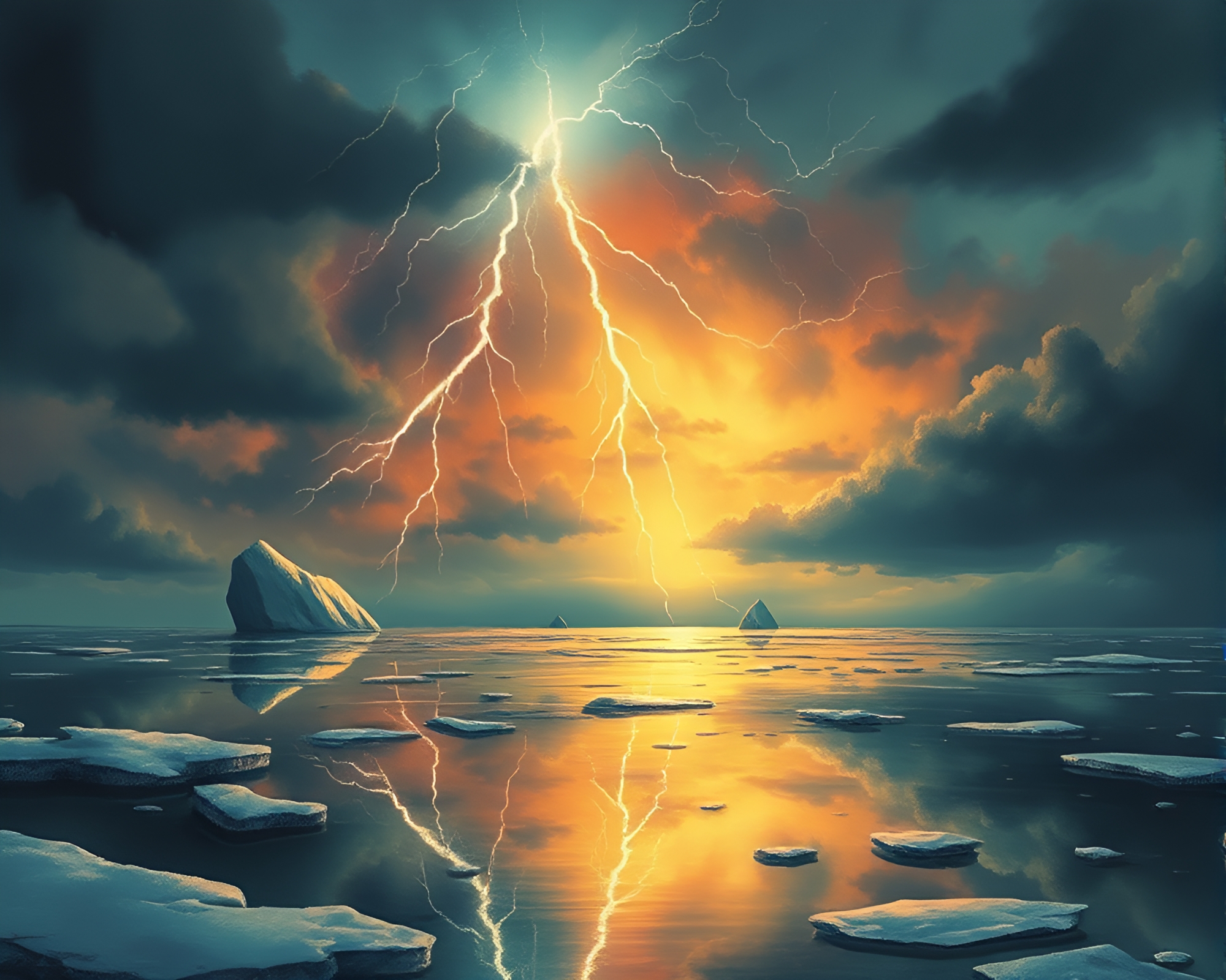 Steampunk Thunderstorm Reflections in Polar Twilight – free AI stock image