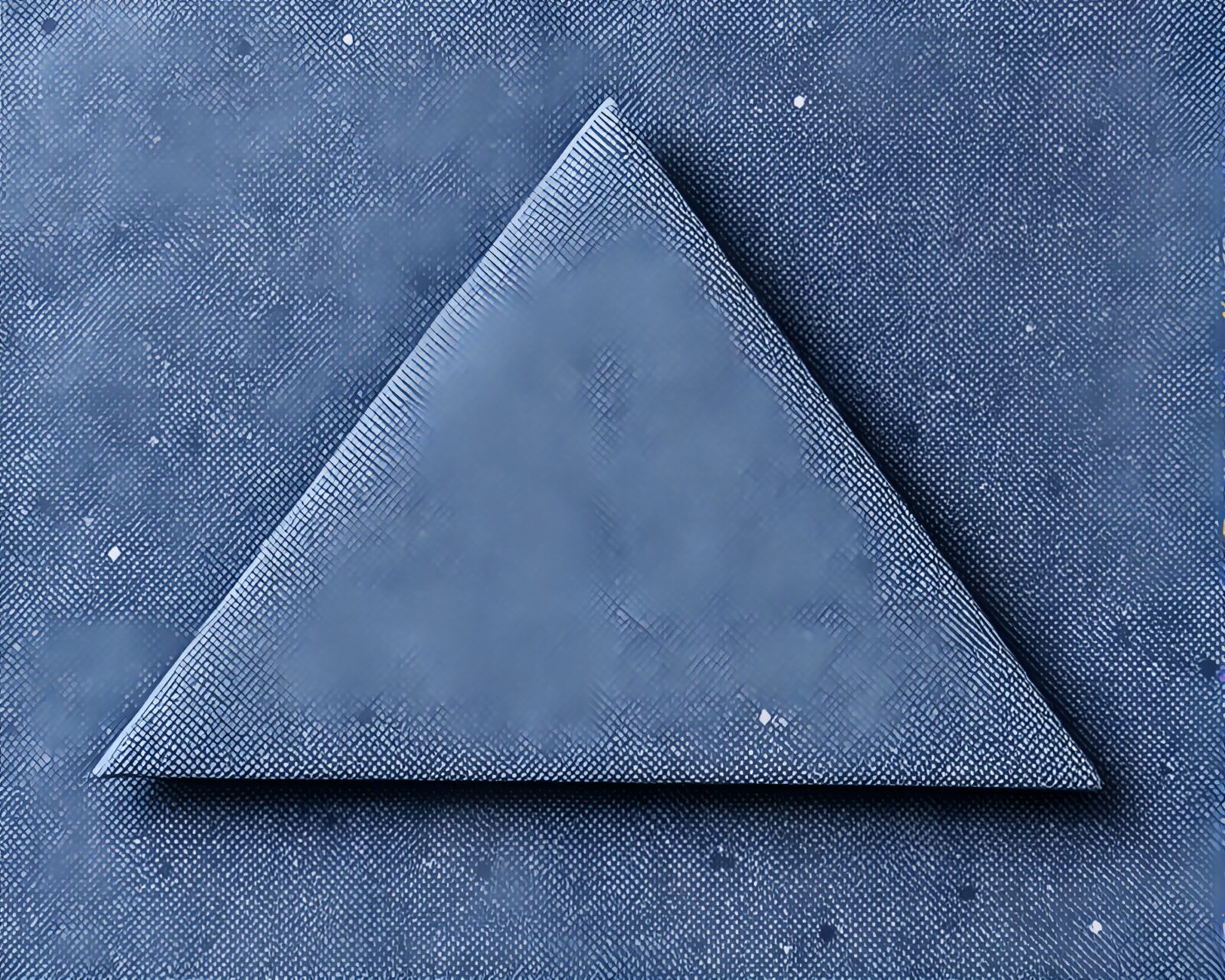 Stippled pyramid depicted with faded denim hues and origami style