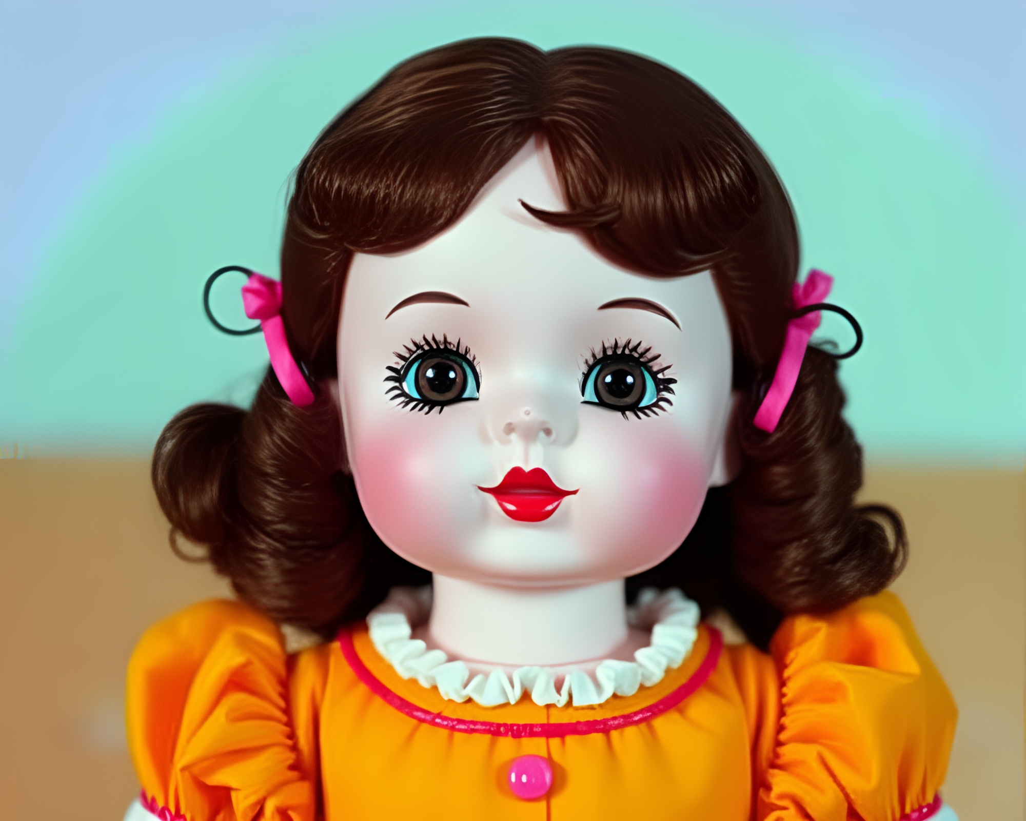 Porcelain Doll Pixelation in 80s VHS Style – free AI stock image