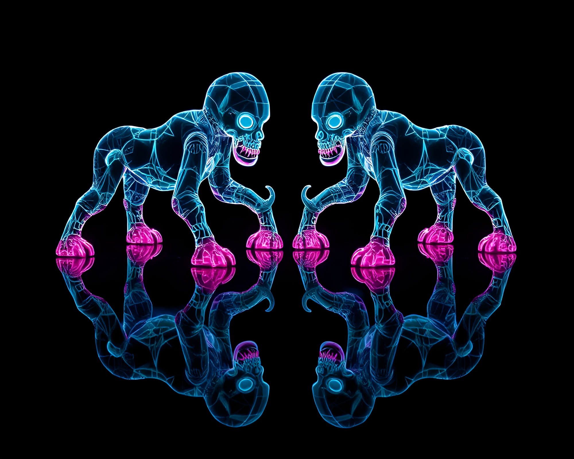 Glowing Golem: Double Reflection Algorithmic Art – free AI stock image