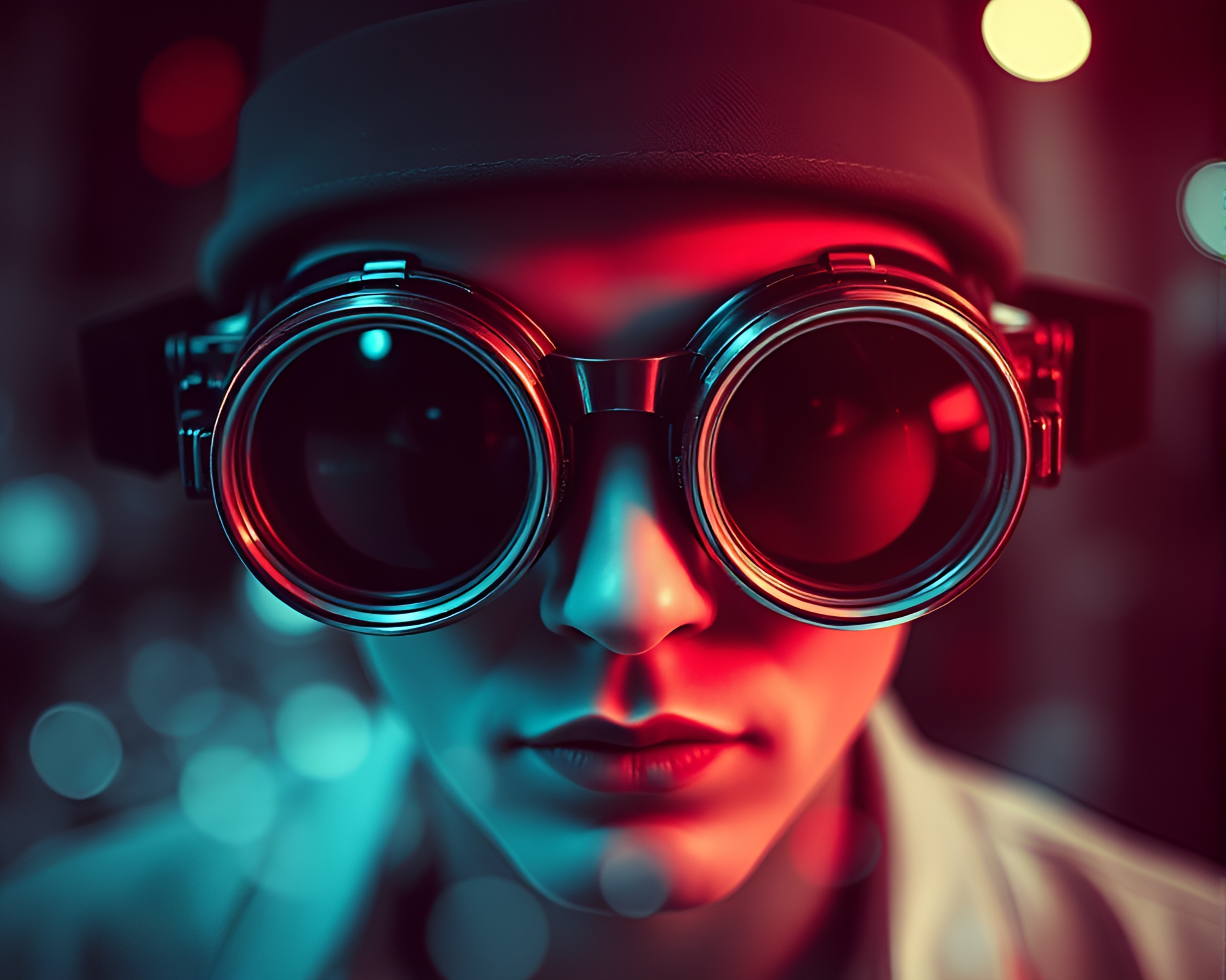 Steampunk goggles in vector halftone mist – free AI stock image