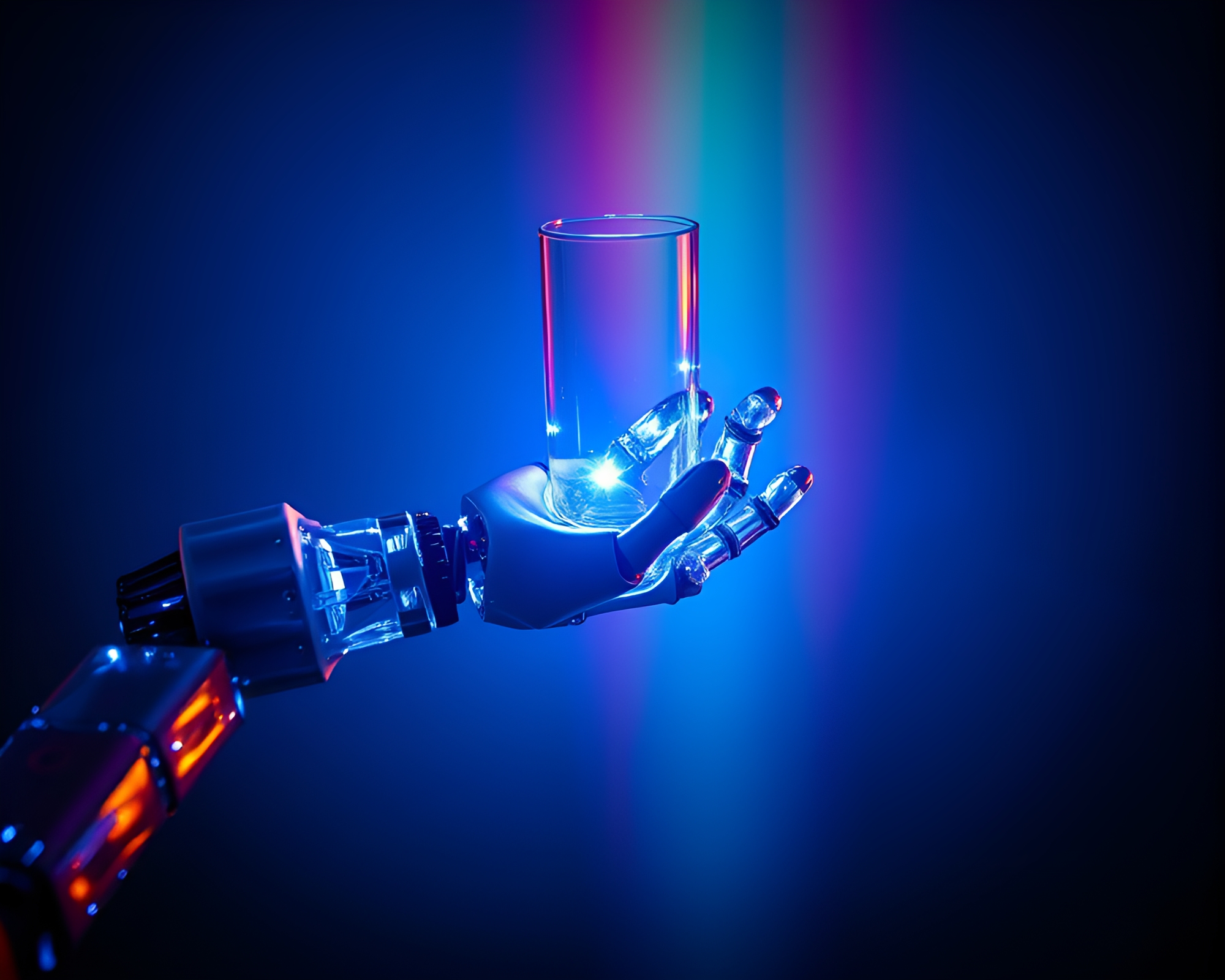 Robotic Arm in Cosmic Glass Distortion – free AI stock image