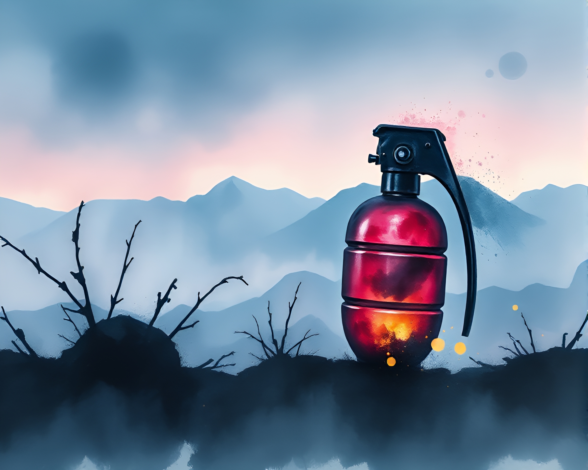 Antimatter Grenade Explodes in Polar Twilight Watercolor – free AI stock image