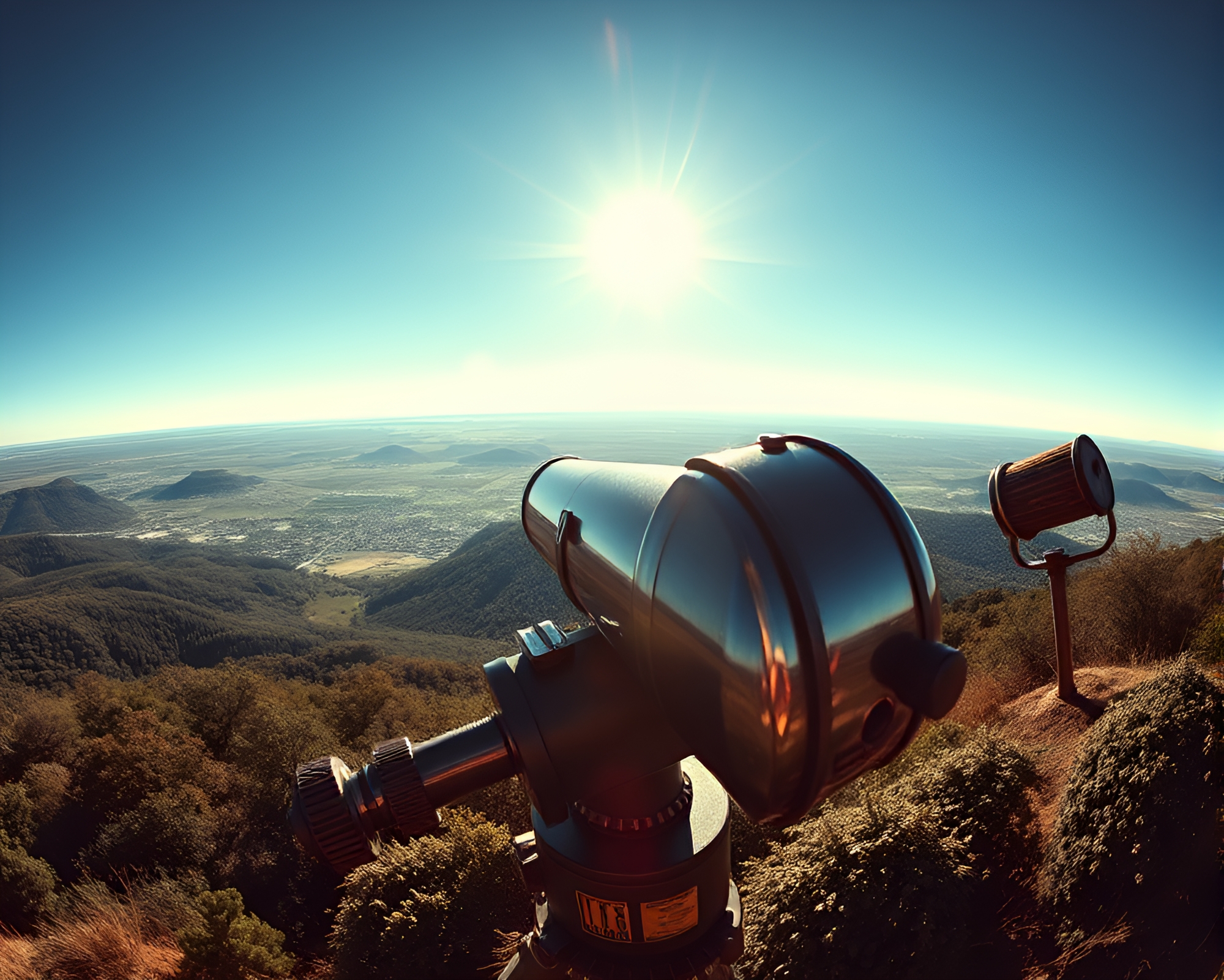 Vintage Telescope Panoramic View with Starburst Colors – free AI stock image