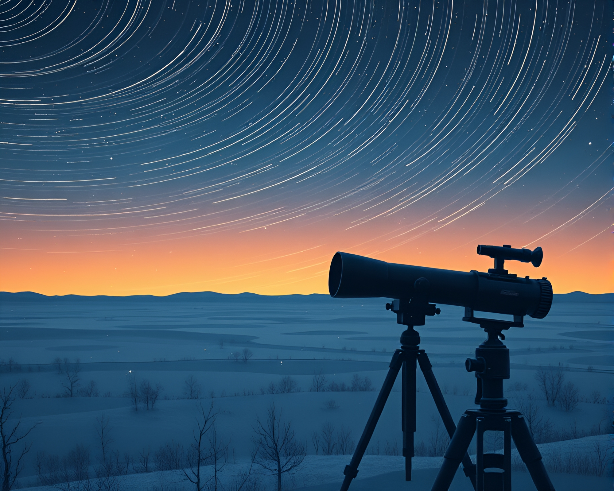 Vintage Telescope with Polar Twilight Light Trails – free AI stock image