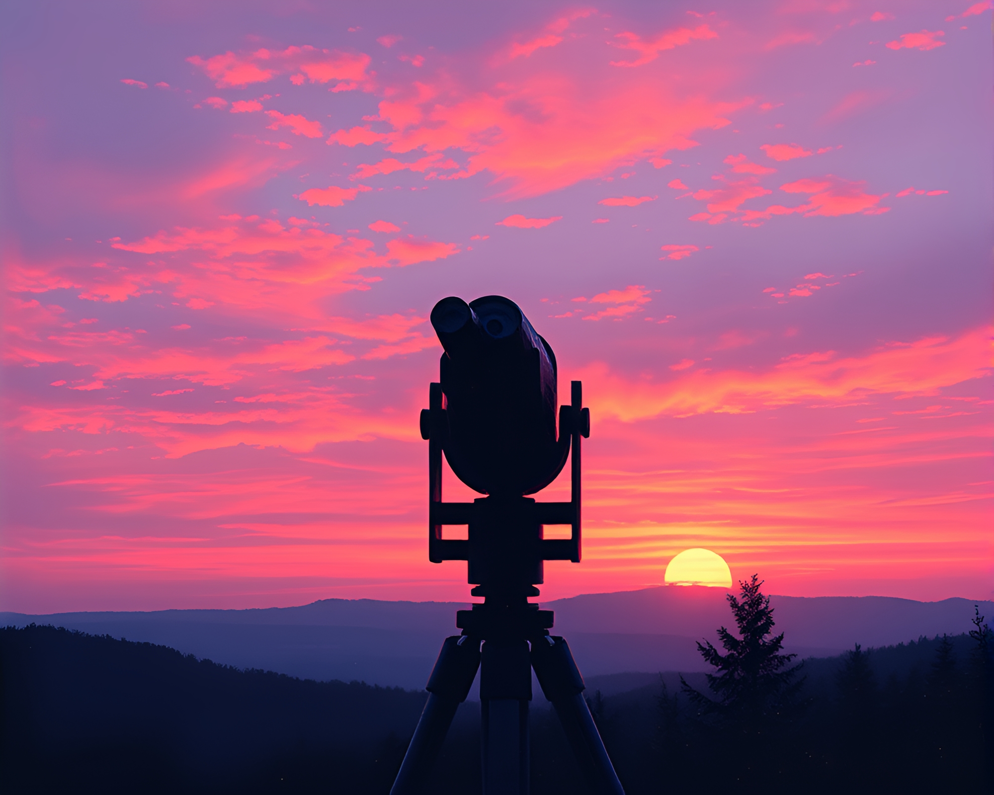 Vintage Telescope in Sunrise Expressionist Painting – free AI stock image