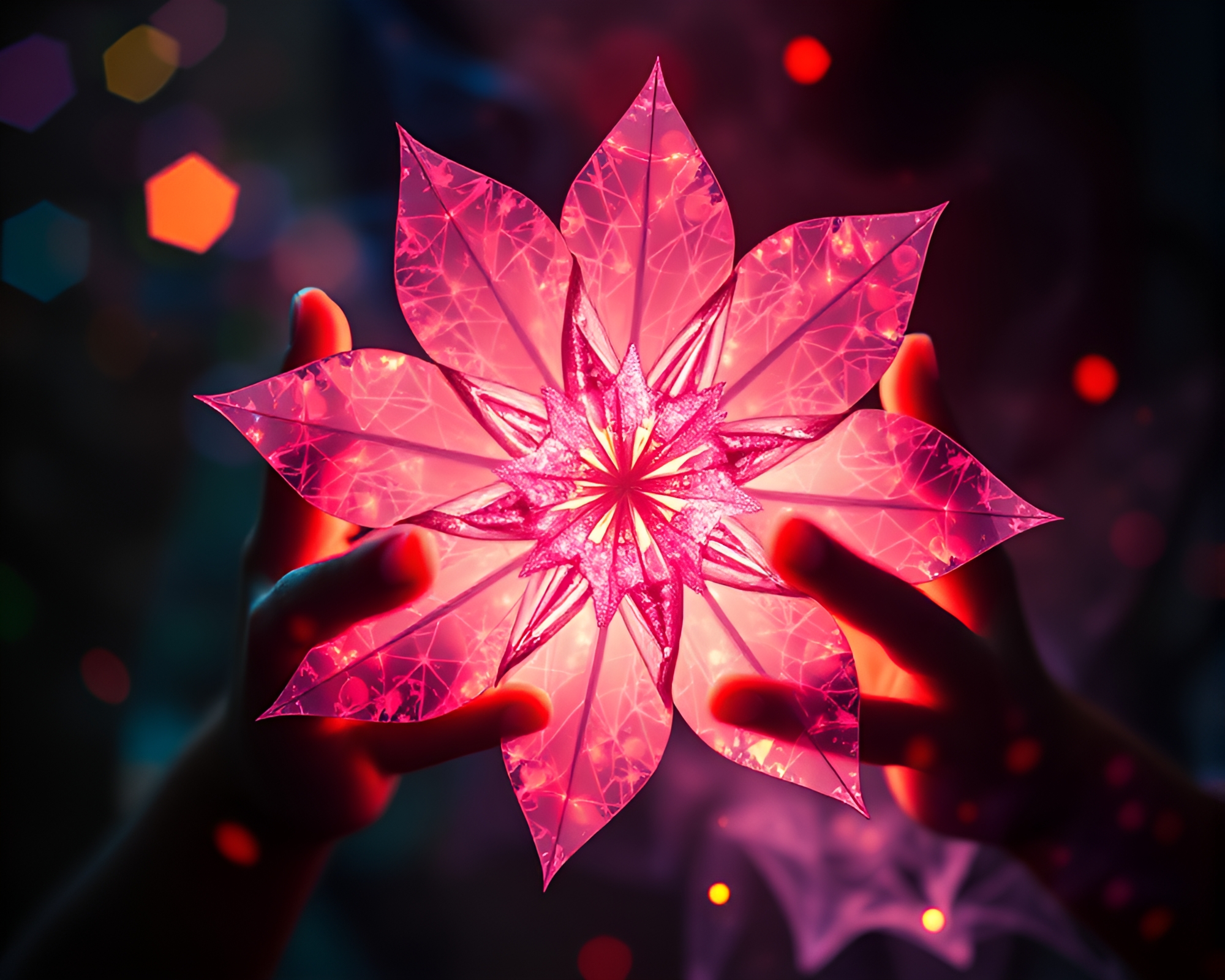 Fragmented Origami Flower in Sorcery Glow – free AI stock image