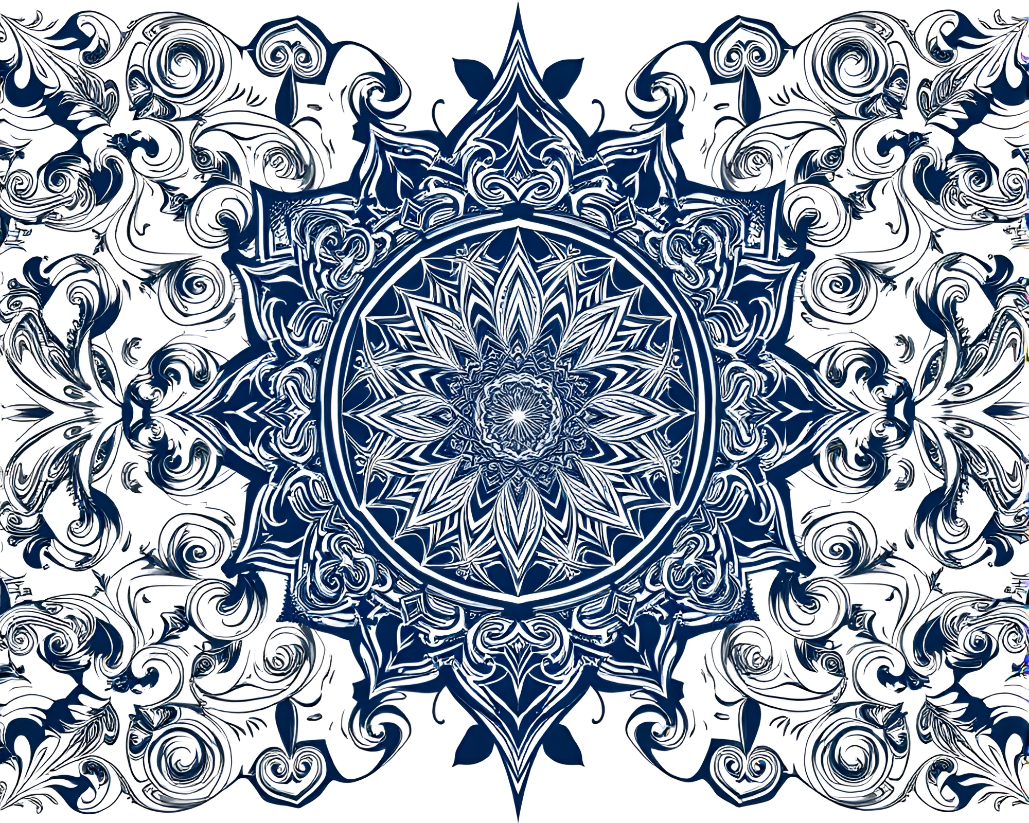 Intricate Shield Pattern in Monochrome Blue Line Art – free AI stock image