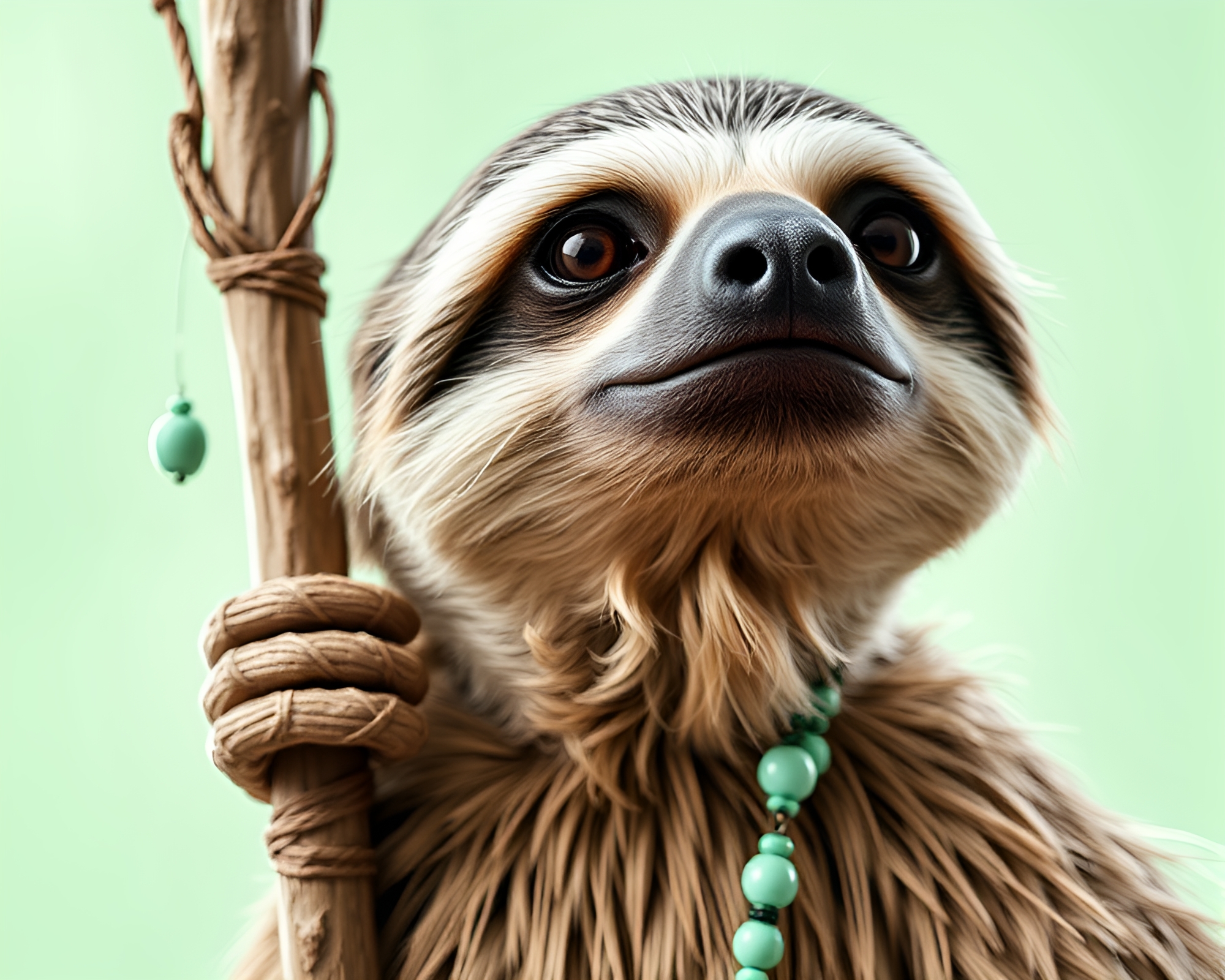 Mint Green Sloth Beadwork Graphic Novel Illustration – free AI stock image