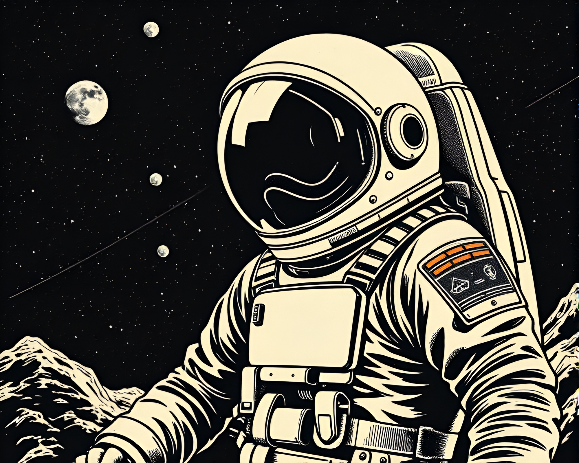 Retro Astronaut Etched in Comic Book Scanlines – free AI stock image