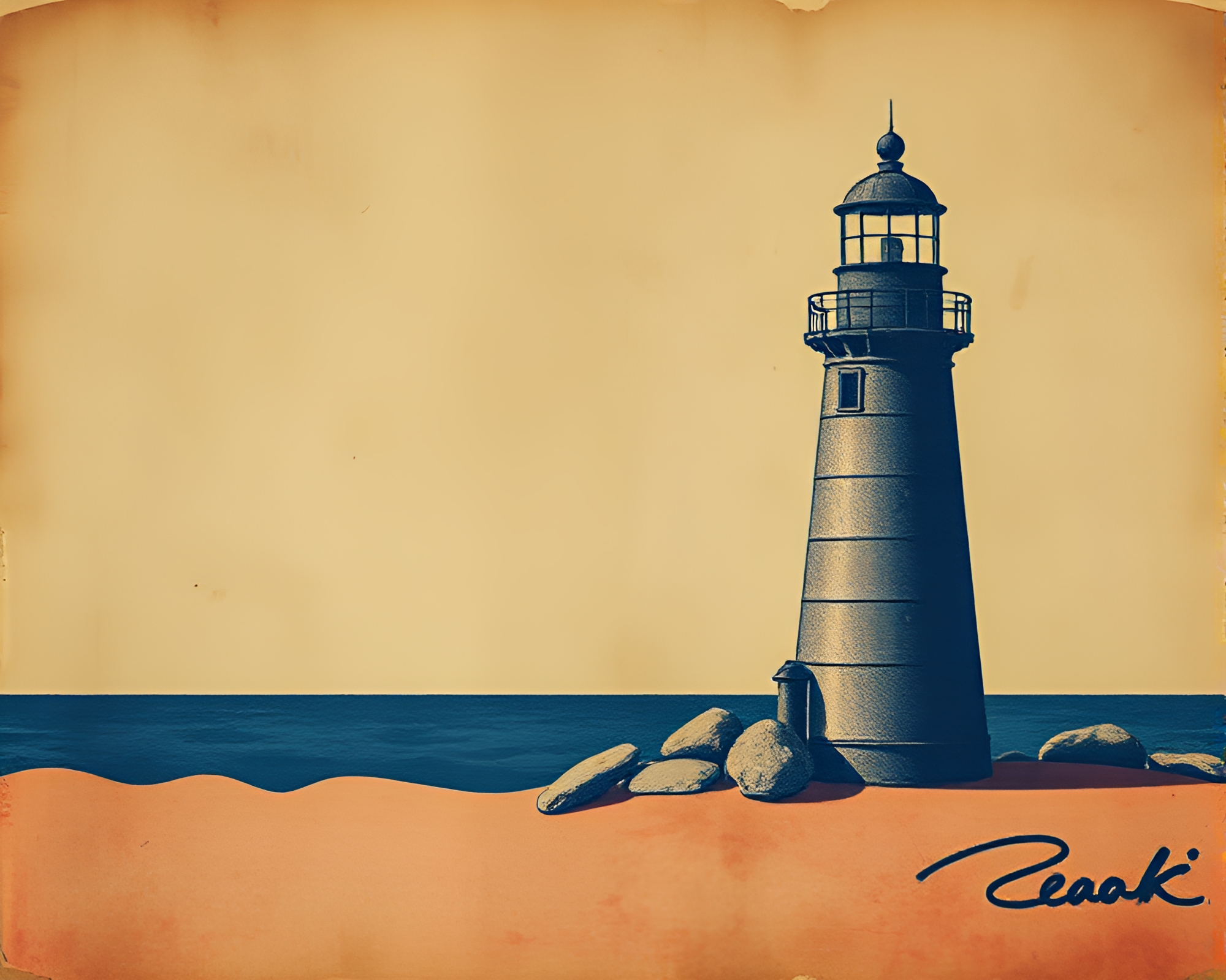 Abandoned Lighthouse Beacon in Faded Denim Tri-Tone – free AI stock image