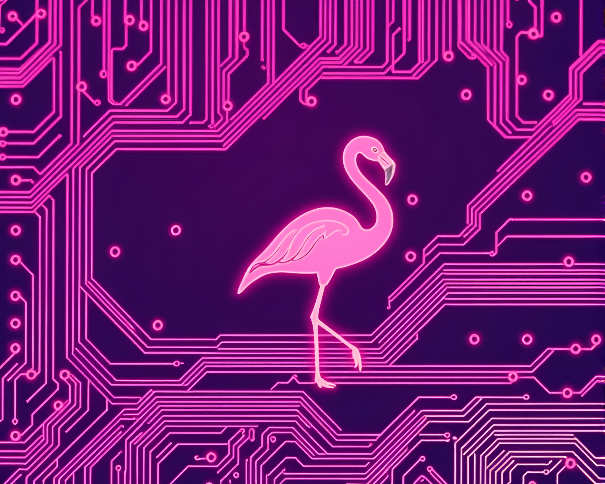 Retro Flamingo Circuit Board: Neon Pastel Paradise – free AI stock image
