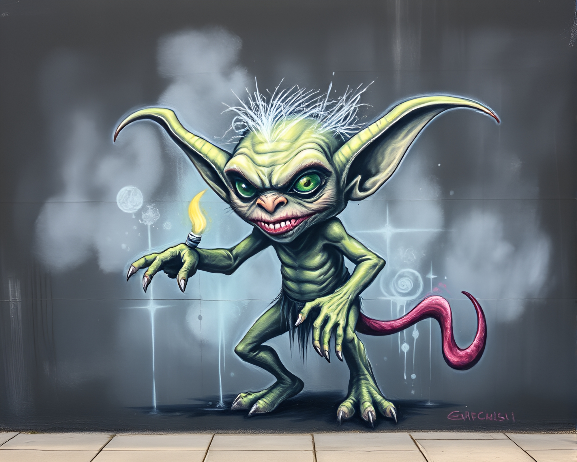 Goblin Street Art Masterpiece in Chalk Style – free AI stock image