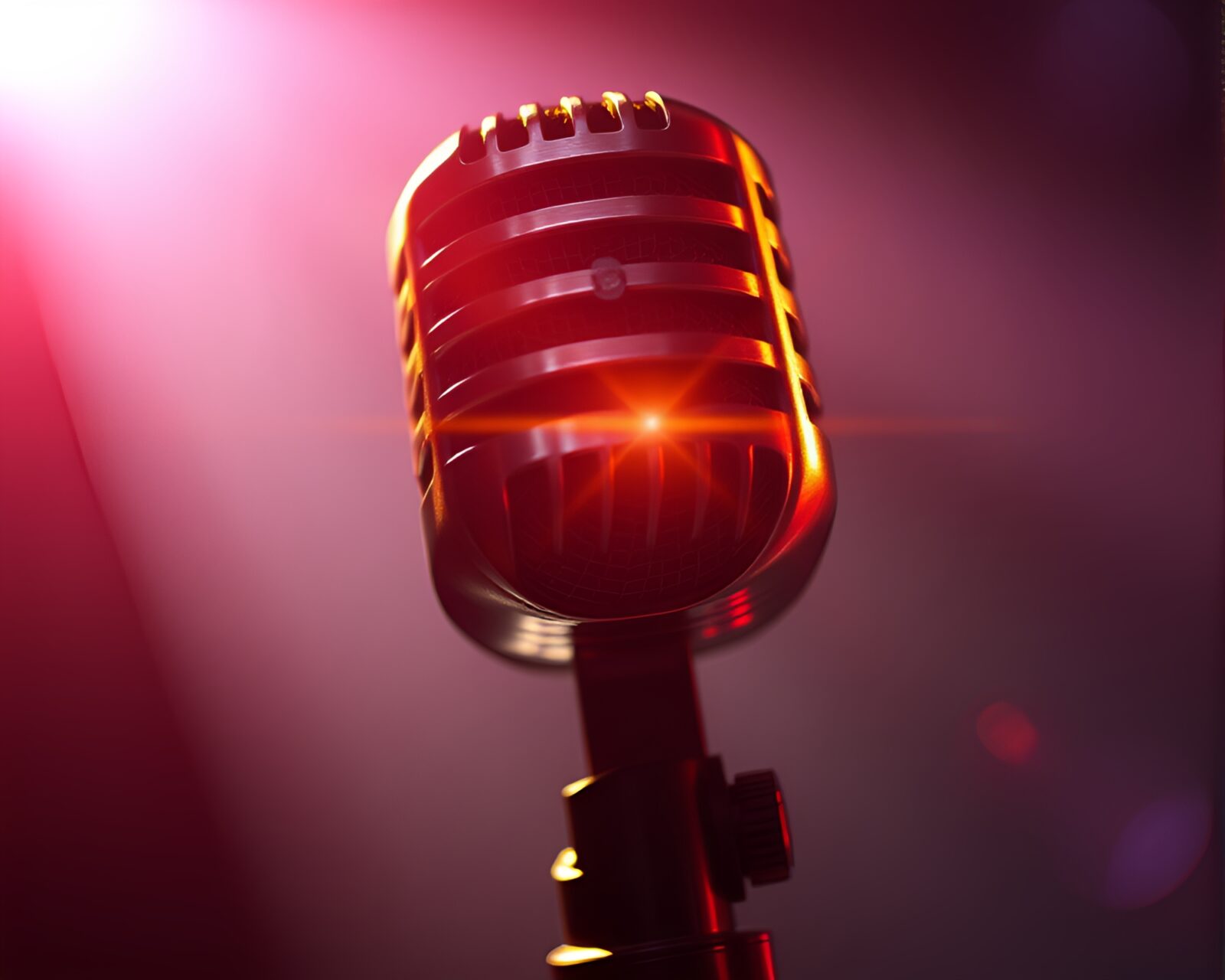 Close-up of a holographic microphone shining under a solar flare