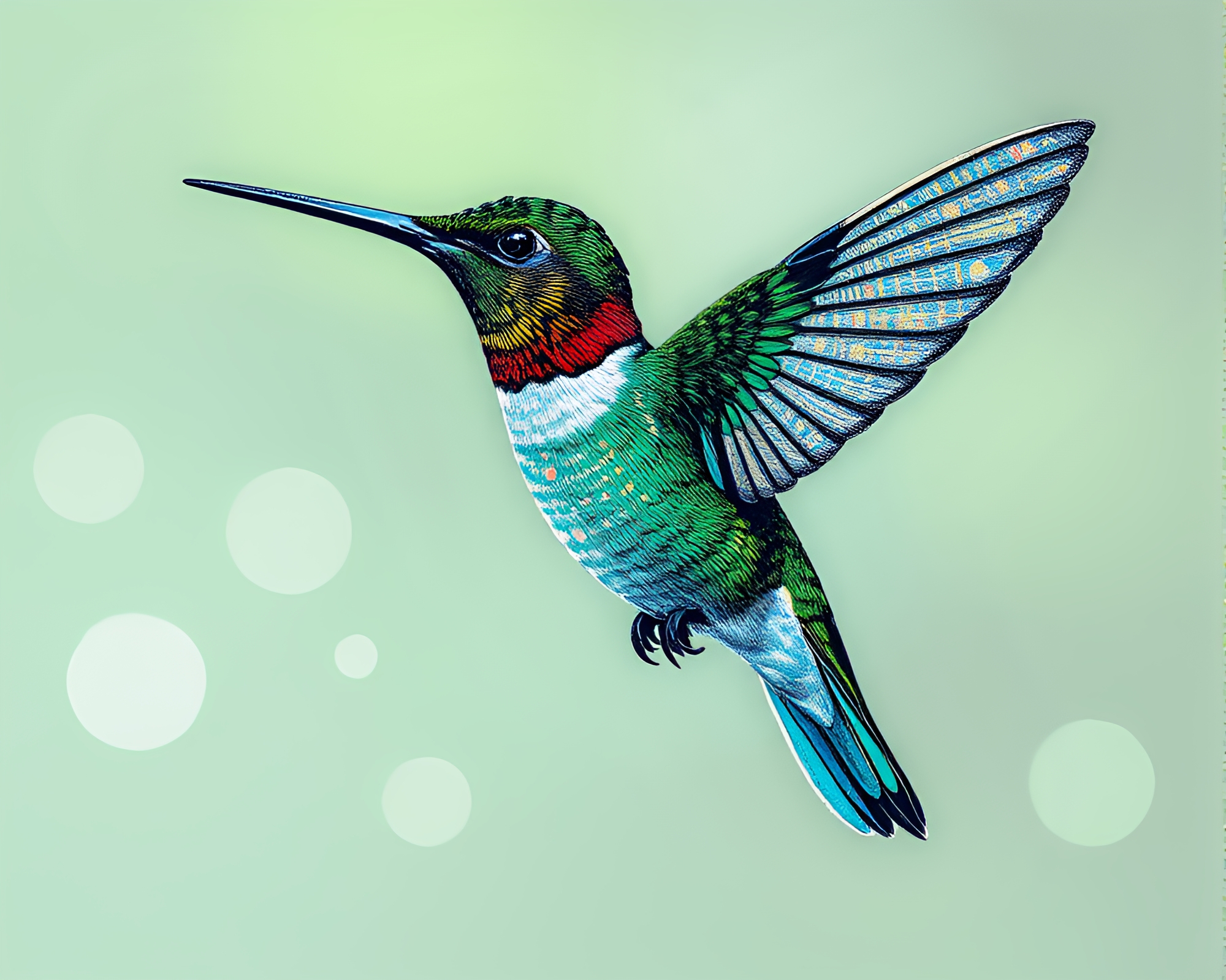 Holographic Hummingbird Linocut Textures – free AI stock image