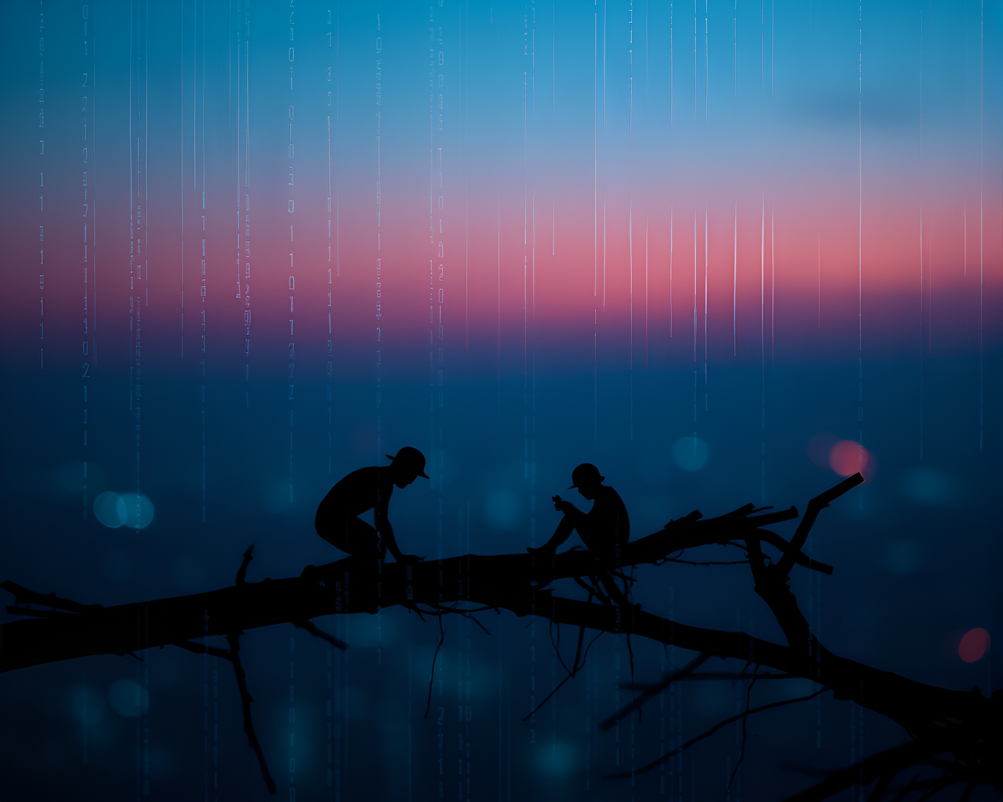Twilight Blue Hour Binary Code Digital Glitch Art – free AI stock image
