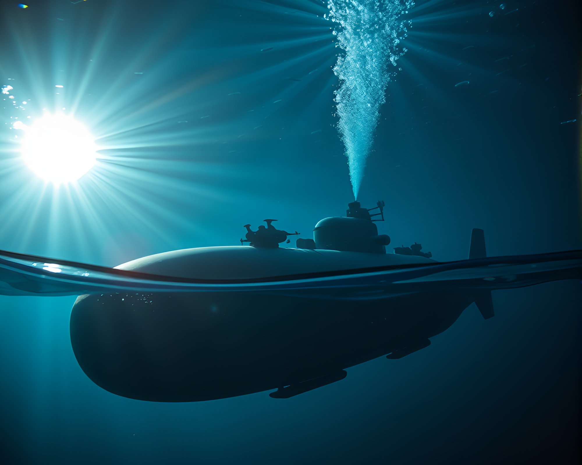 Sunburst Lens illuminates Underwater Dungeon with Torchlight – free AI stock image
