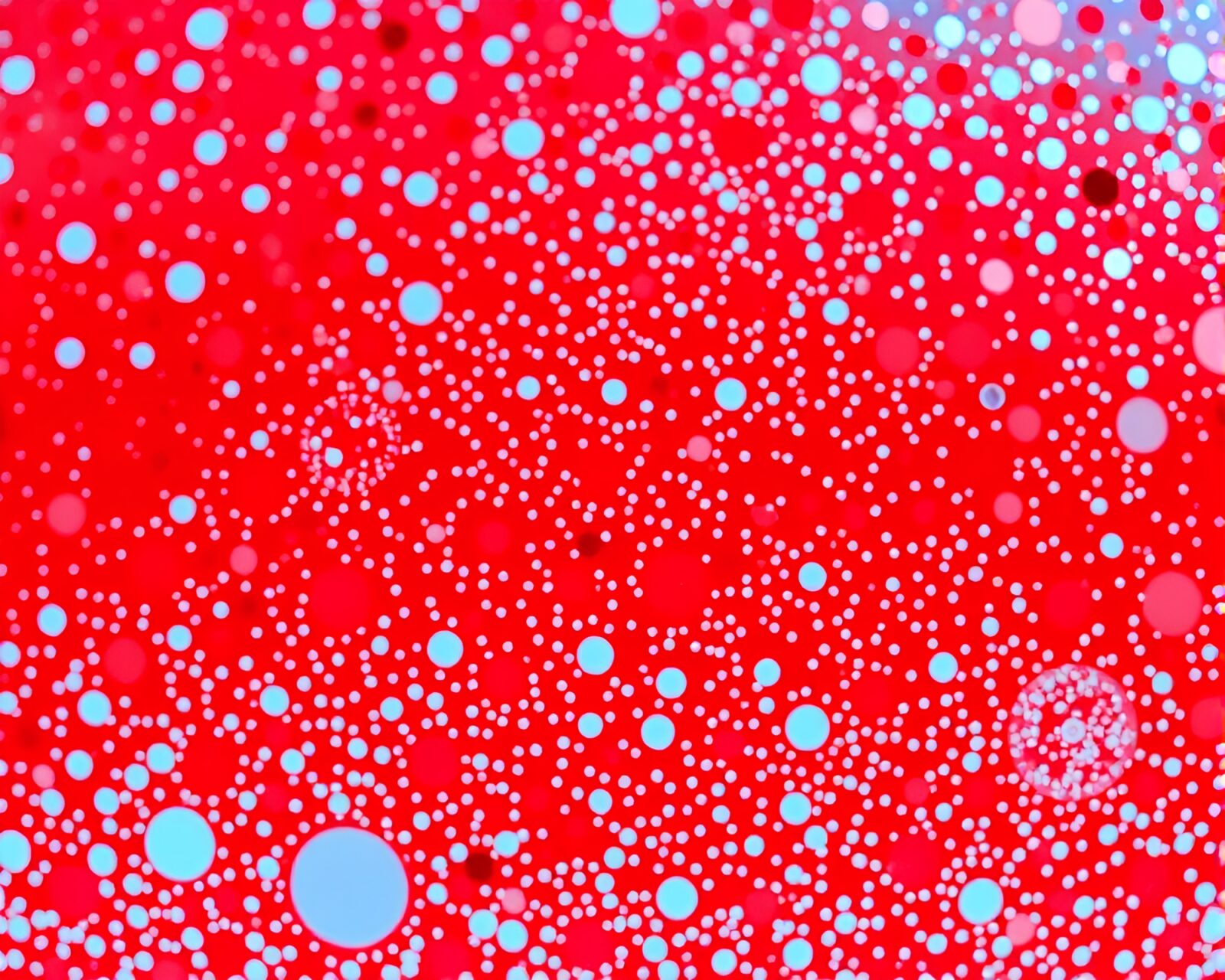 Anaglyph 3D image of intricate red-blue Murano glass dots