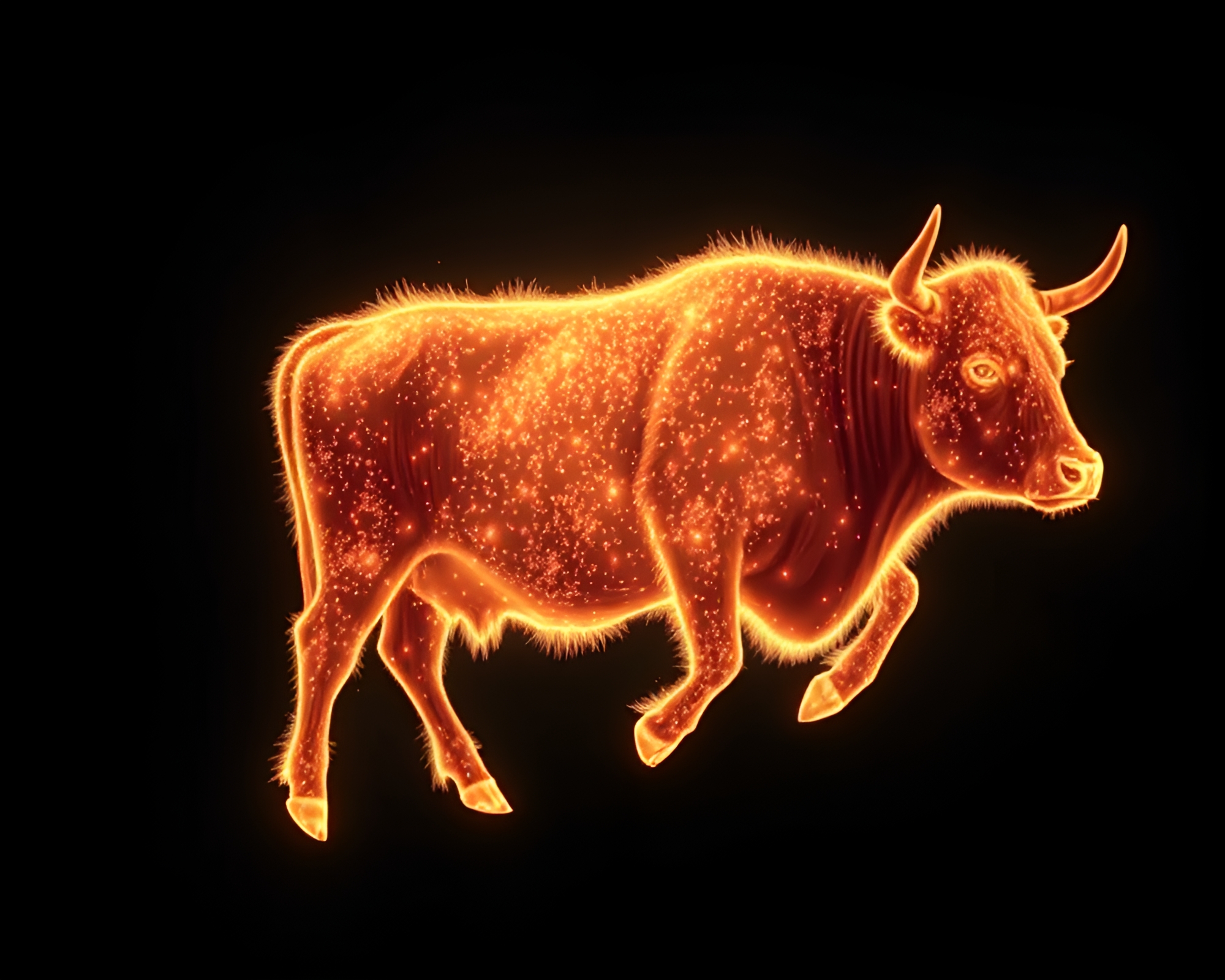 Highland Cow in Pixelated X-ray Particles – free AI stock image