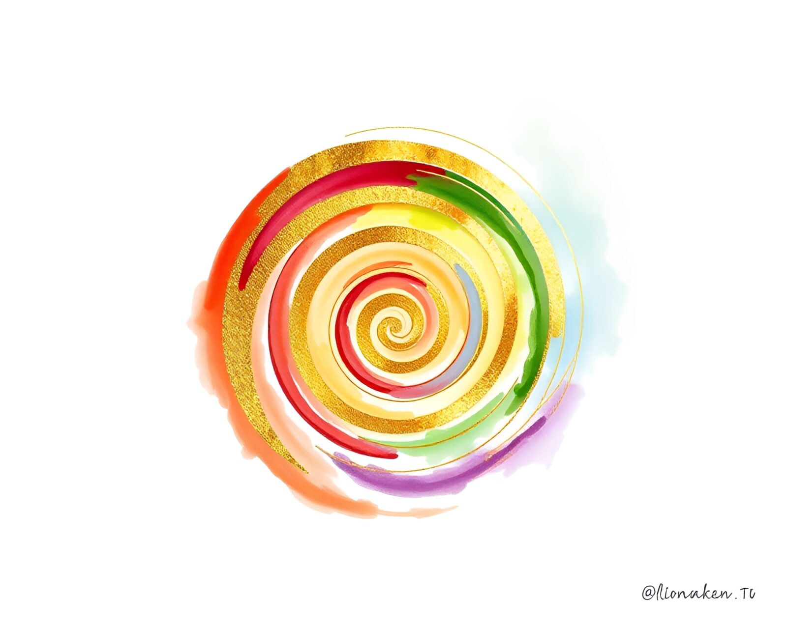 Minimalist design of golden spiral ink in rainbow light