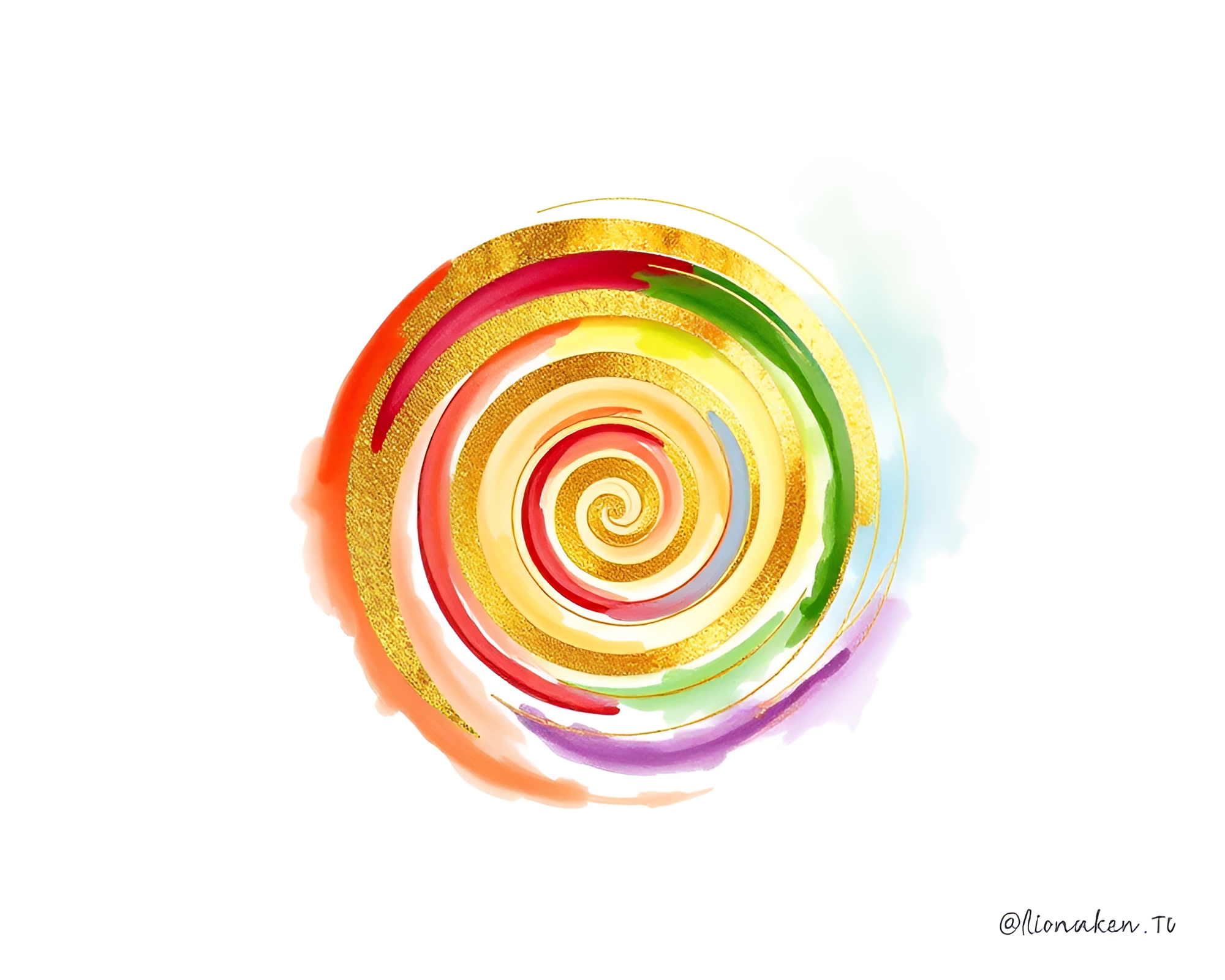 Golden Spiral Ink Calligraphy in Rainbow Spectrum Lighting – free AI stock image