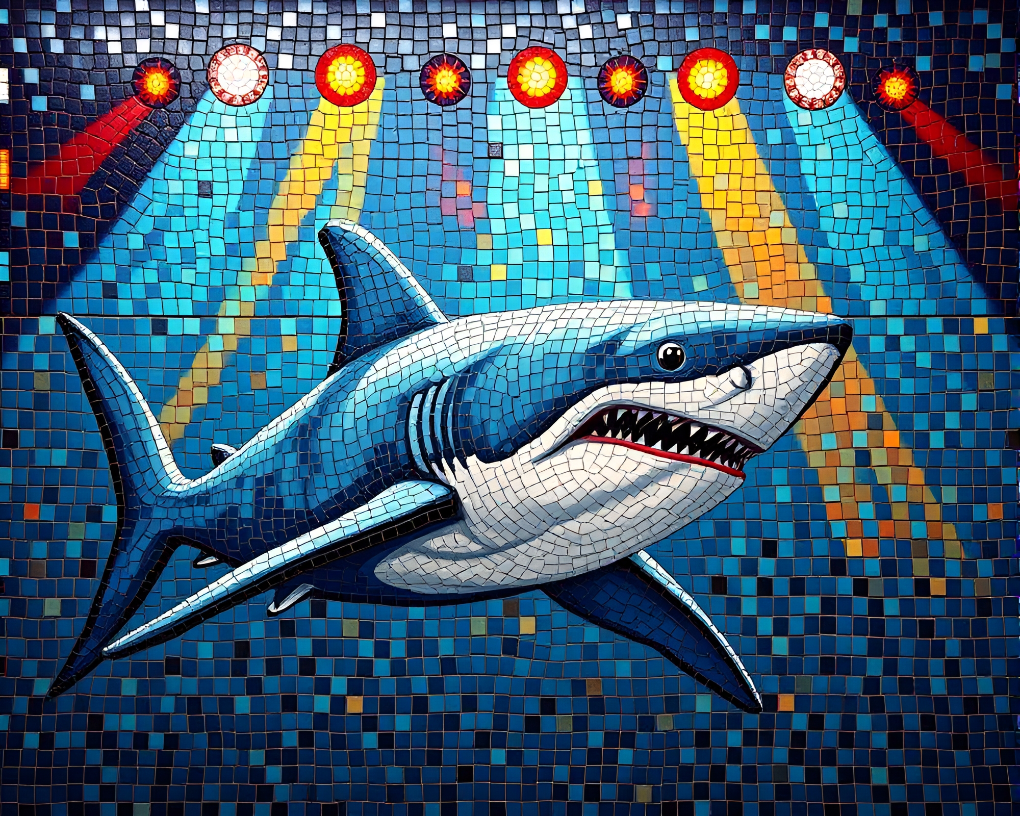 Mesmerizing Shark Dance Under Concert Lights Mosaic – free AI stock image