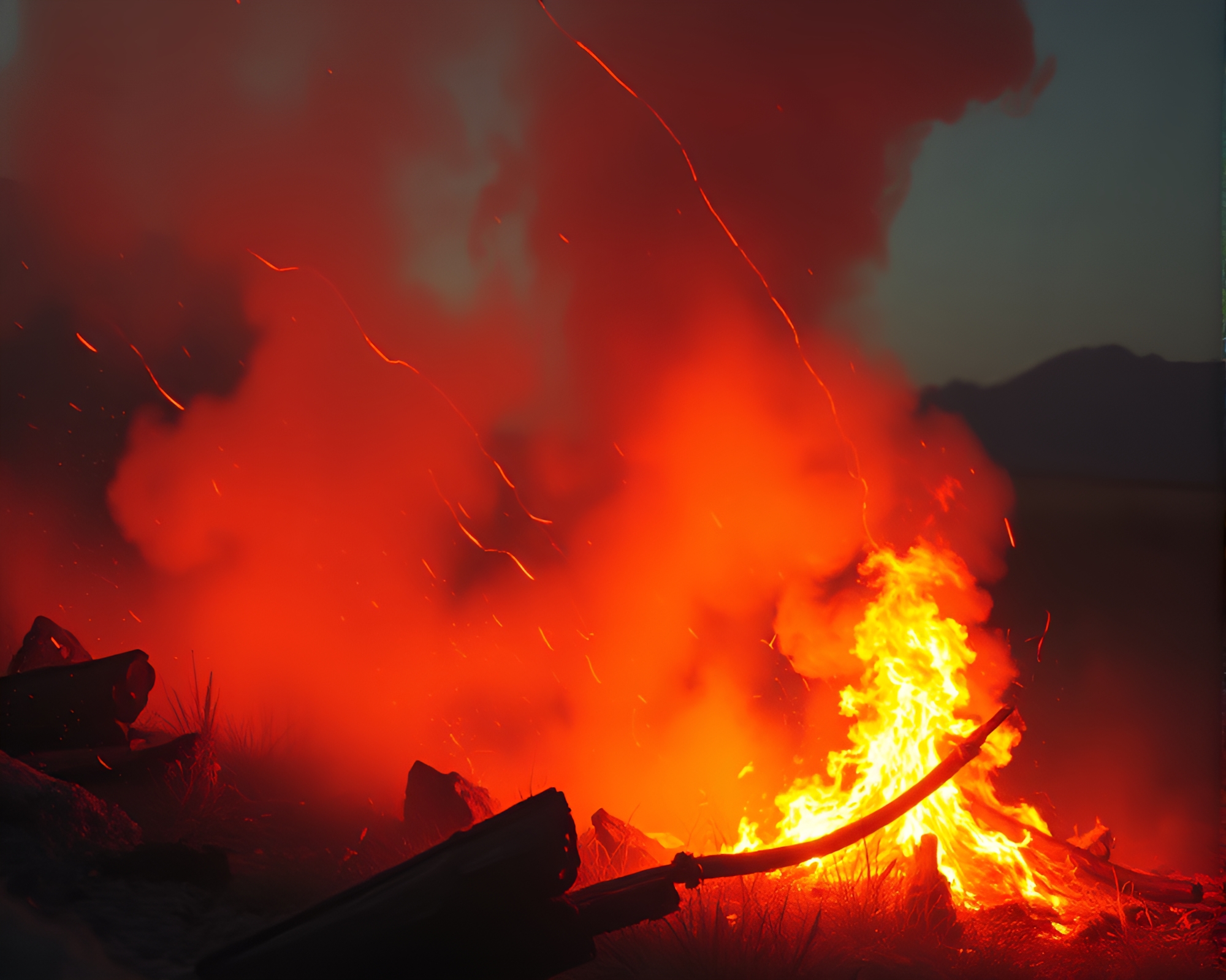 Jetpack Adventurer by the Glowing Bonfire – free AI stock image