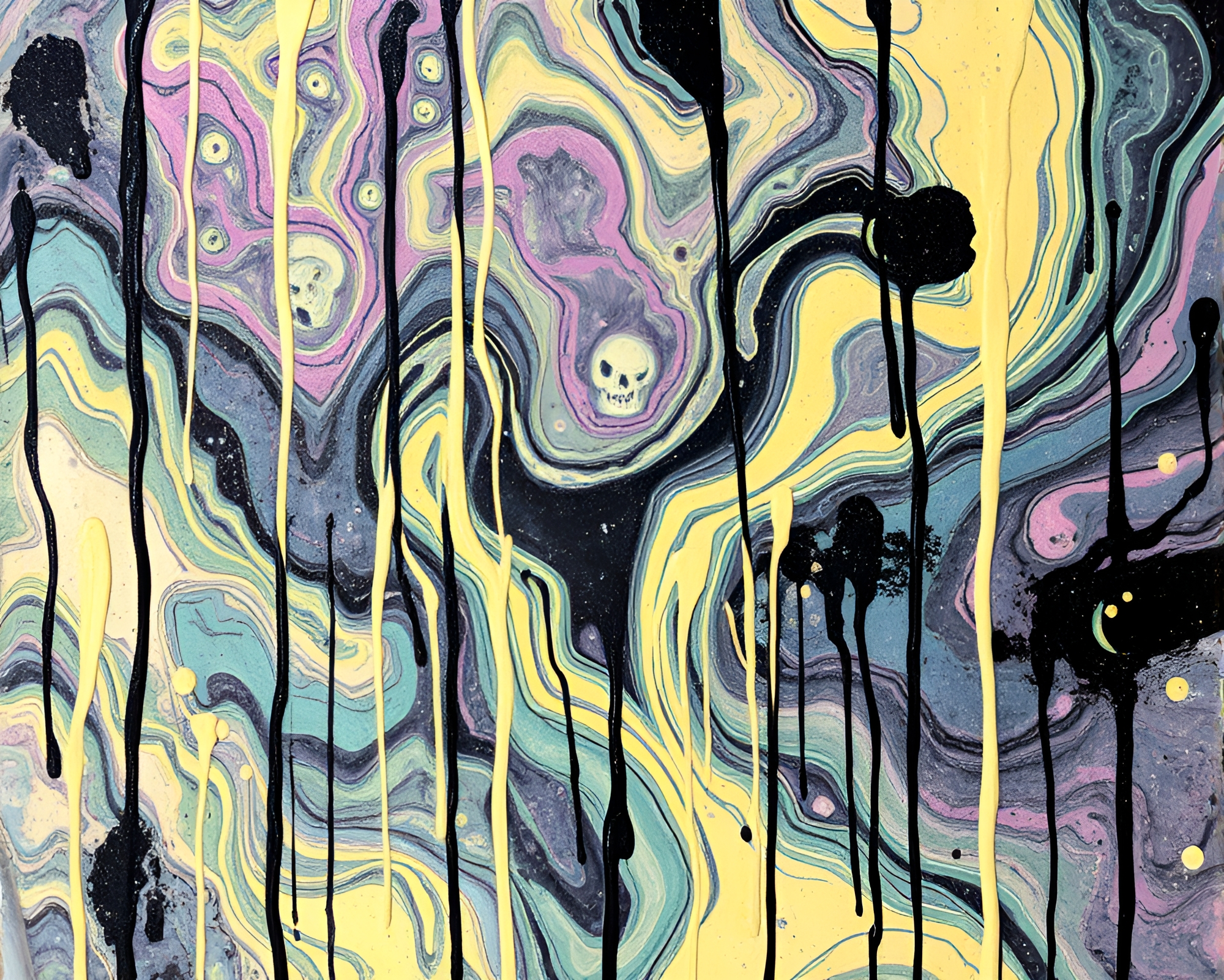 Psychedelic VHS Distortion: Ink Wash Grisaille Swirls – free AI stock image