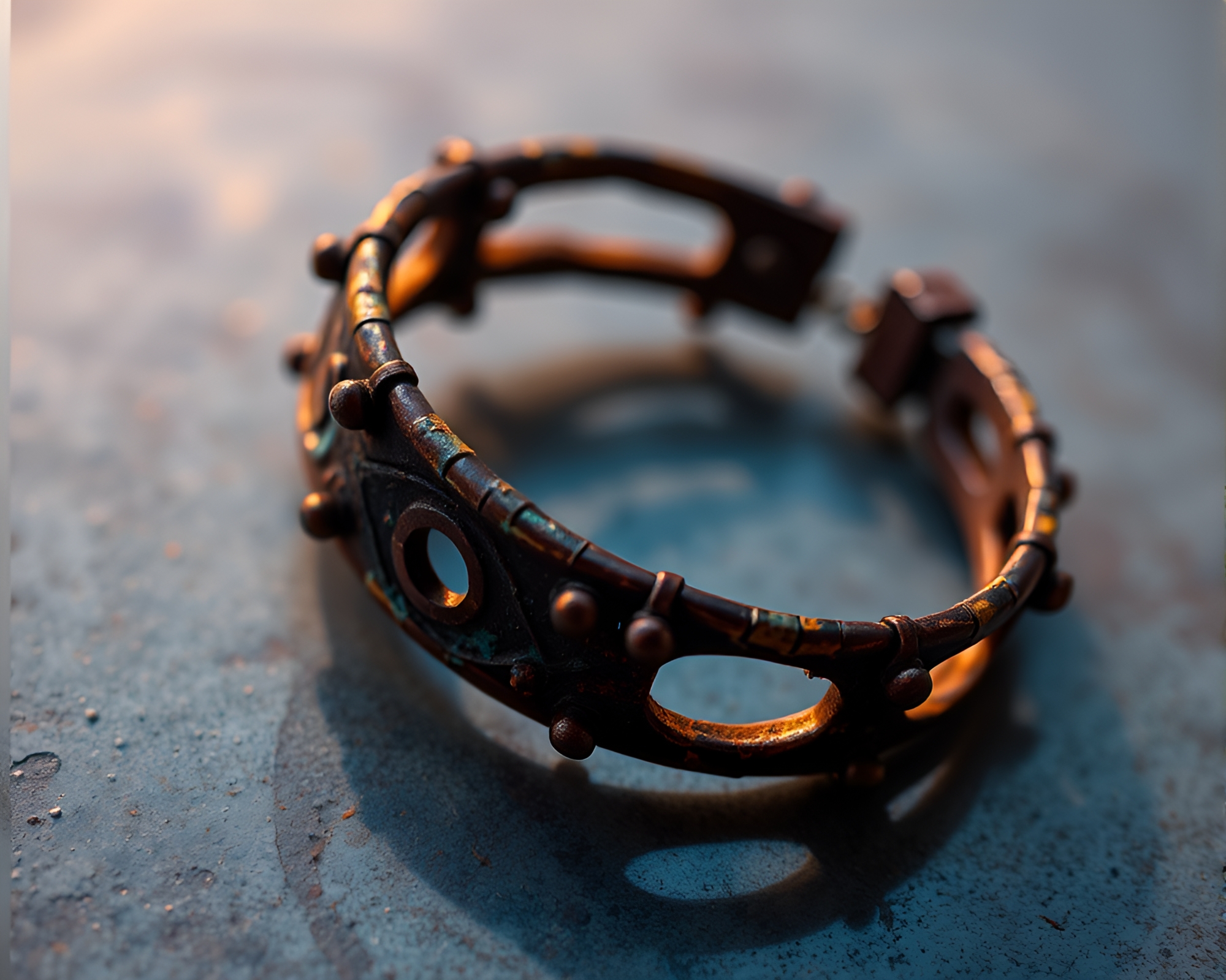 Rust Patina Bracelet in Synthwave Golden Hour Glow – free AI stock image