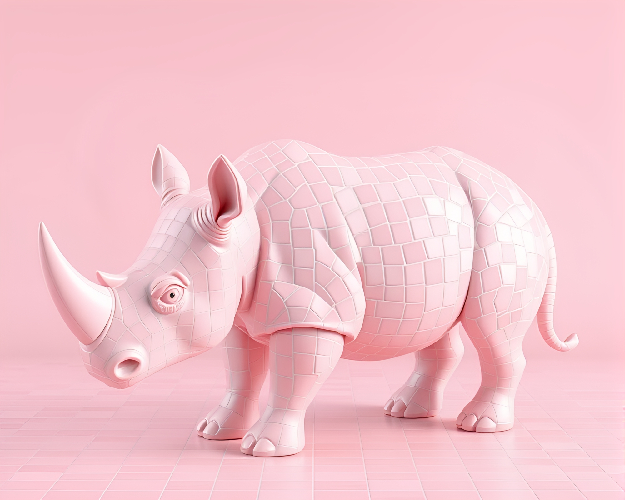 Rhinoceros Wireframe Mosaic in Blush Pink Softness – free AI stock image