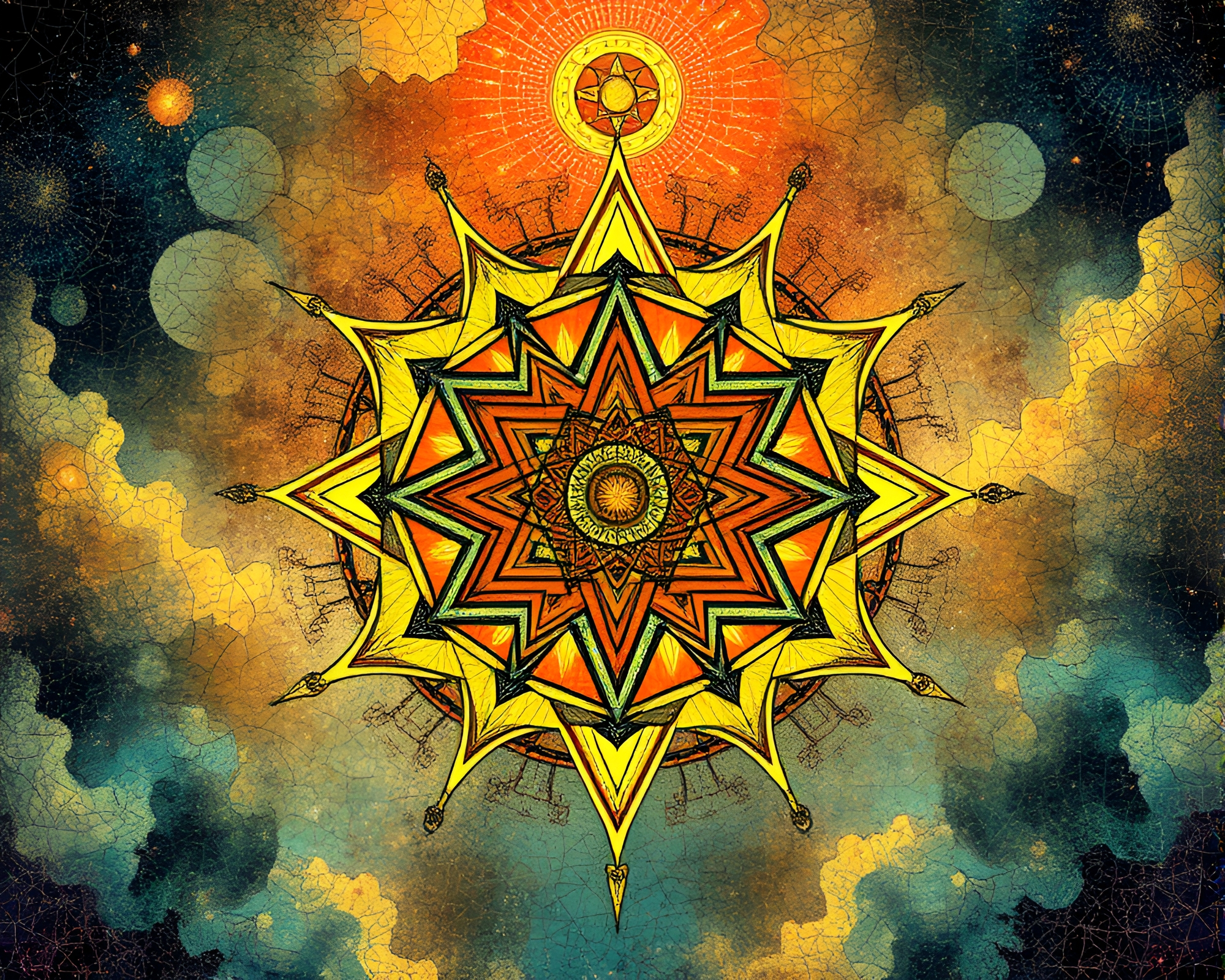 Fragmented Sacred Geometry in Dreamy Comic Book Mosaic – free AI stock image