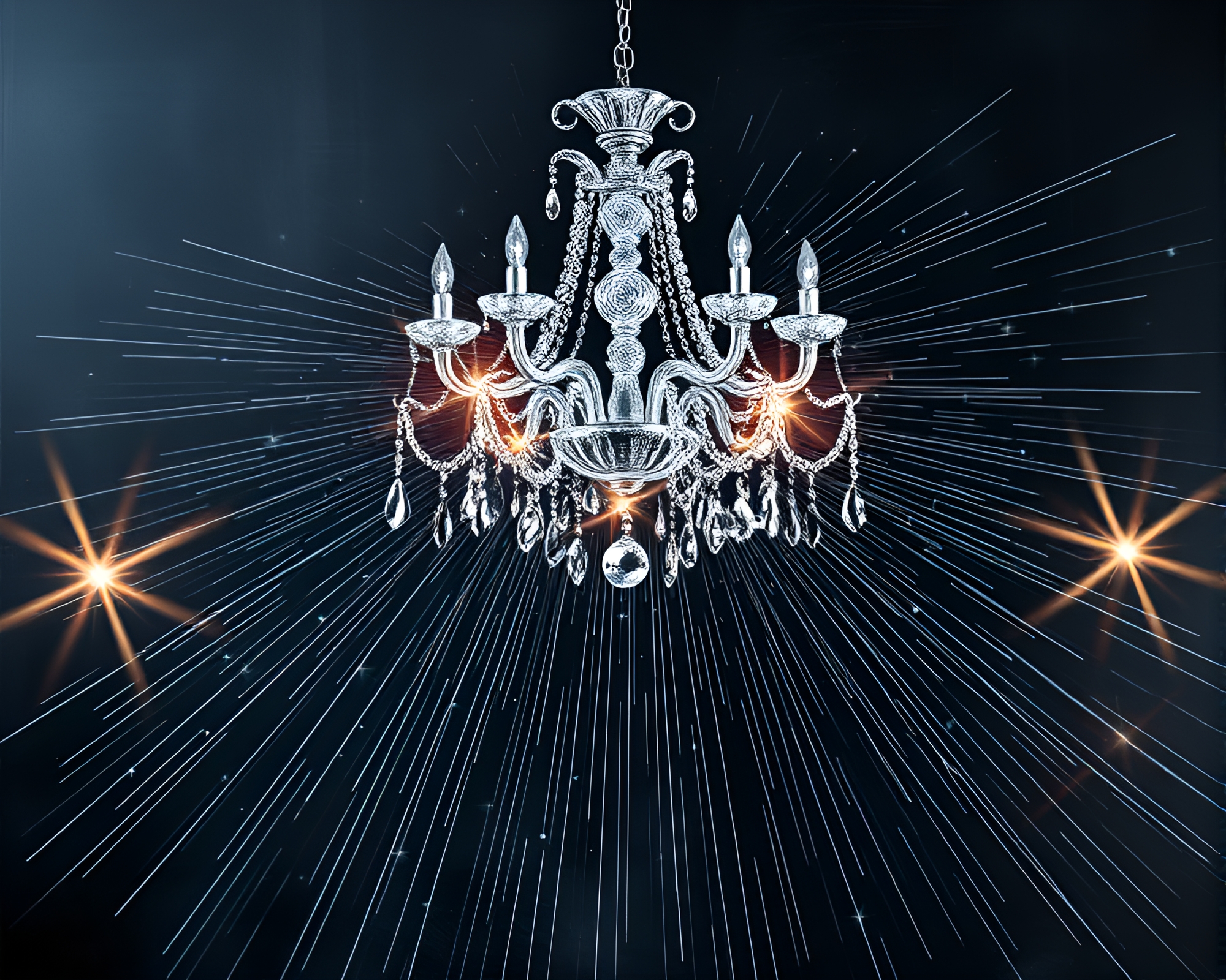 Ethereal Crystal Chandelier Fiber Optics Chalkboard Drawing – free AI stock image