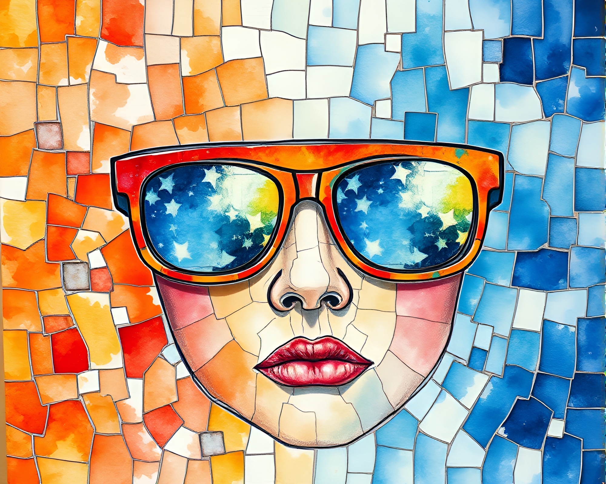 Augmented Reality Glasses Mosaic in Watercolor Wash – free AI stock image
