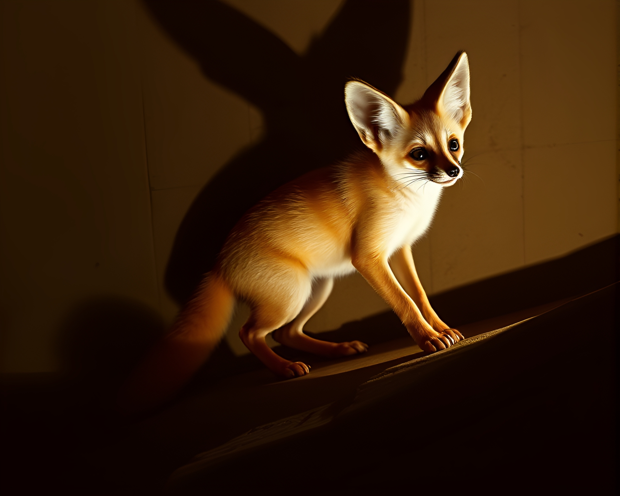 Fennec Fox Motion Capture in Attic Shadow – free AI stock image