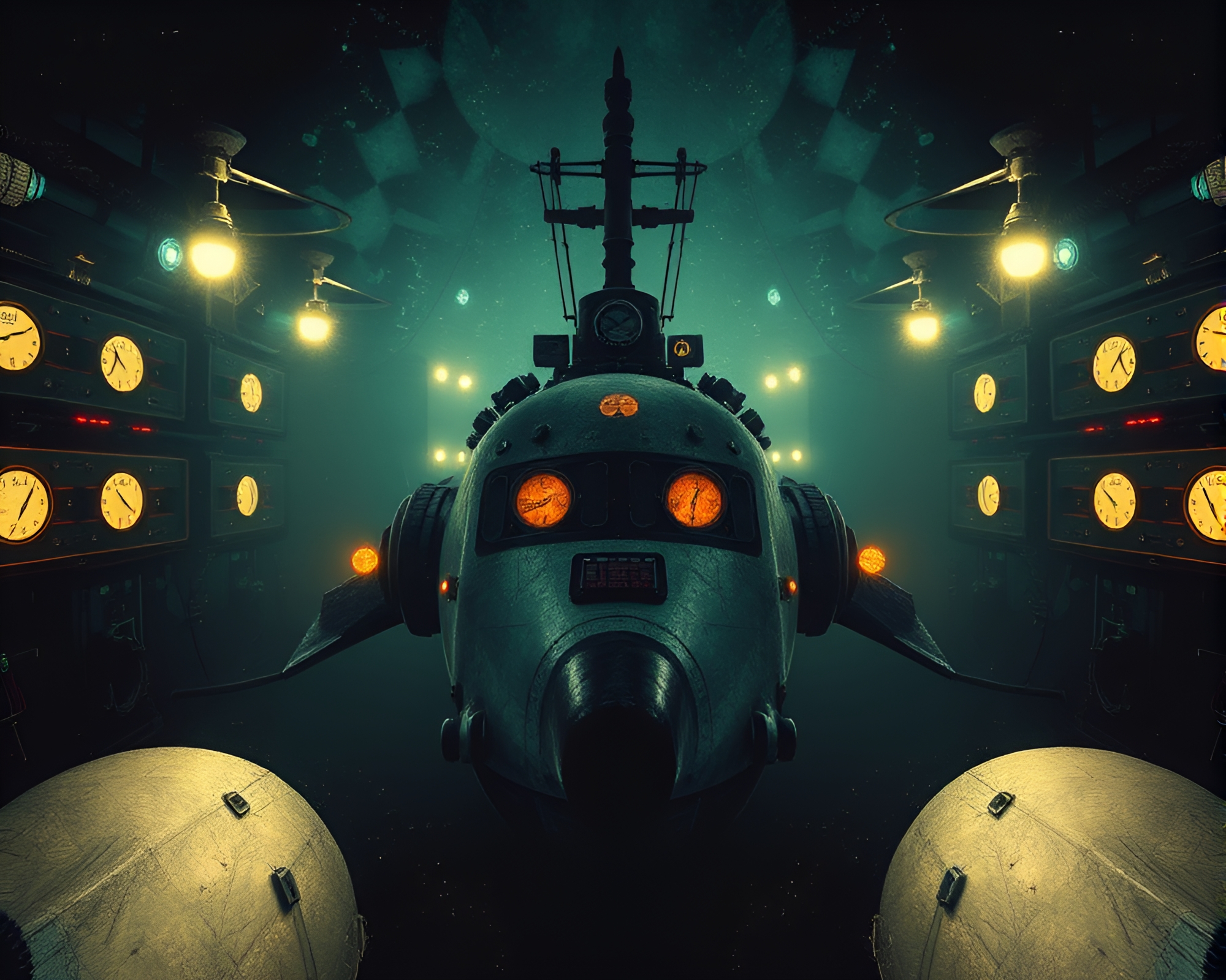 Steampunk Submarine in Underexposed Symmetry – free AI stock image