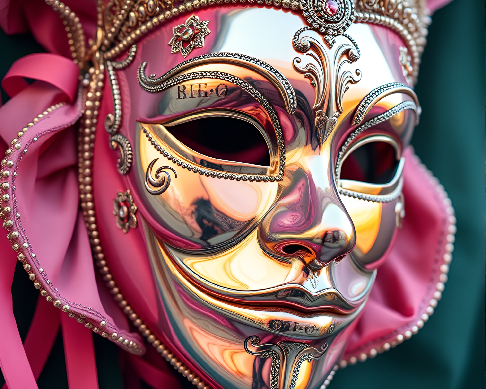Pastel Tones Venetian Mask in Chrome Reflection – free AI stock image