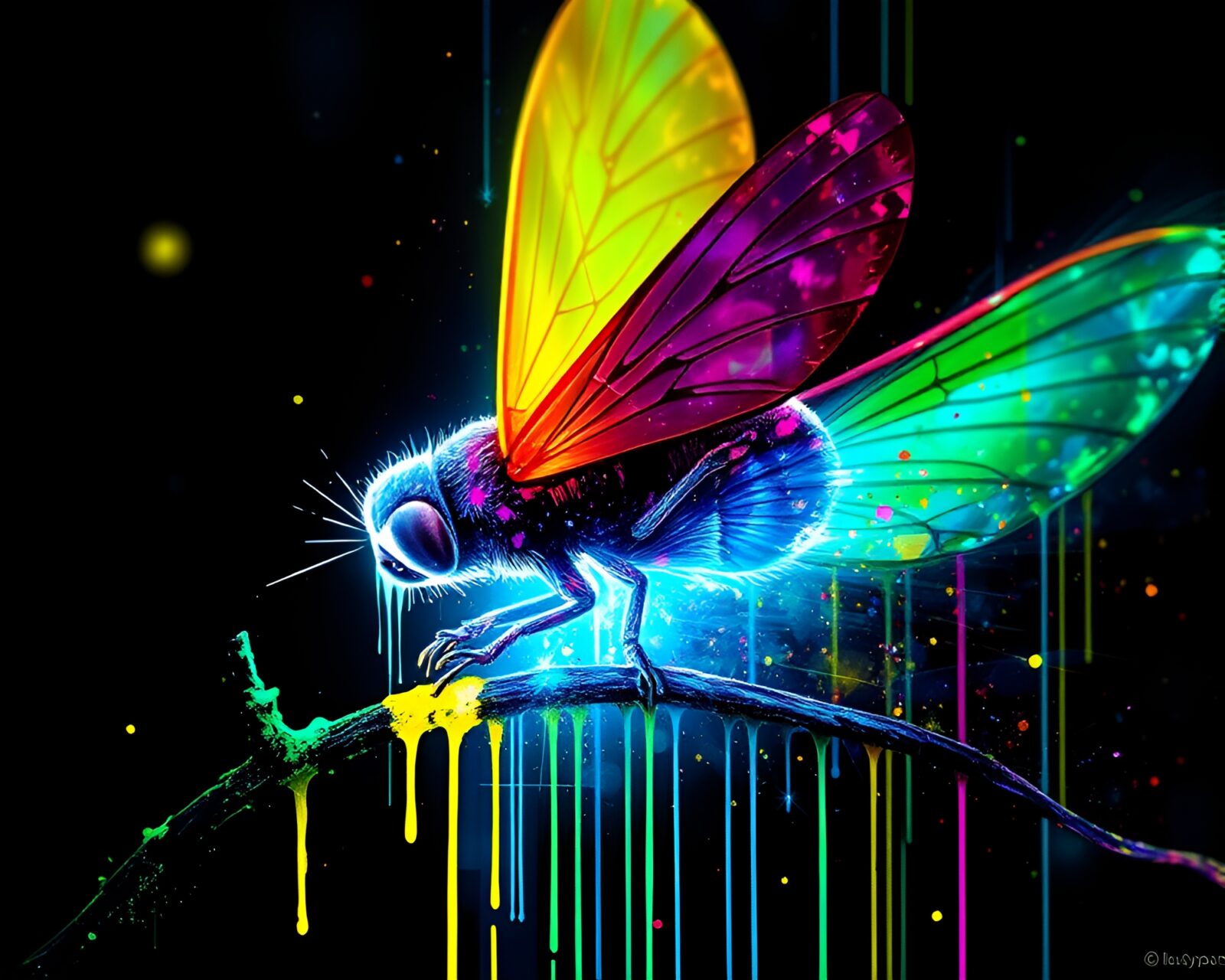 Colorful glitch art sloth surrounded by spray paint drips