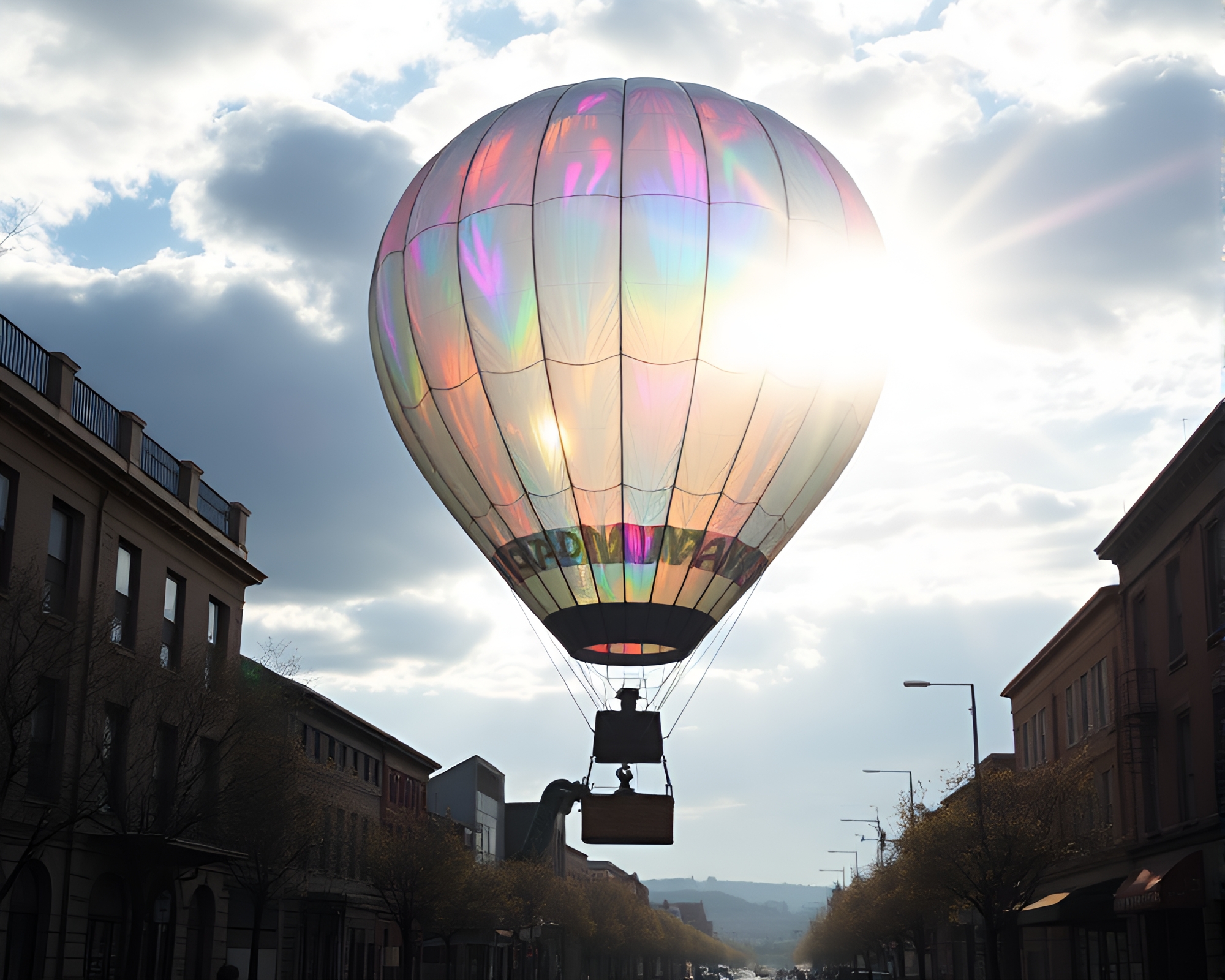 Vibrant Hot Air Balloon Street Art Creation – free AI stock image